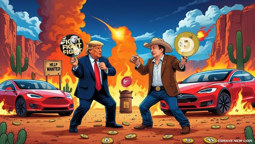 Musk–Trump Feud Rocks Meme Coins: $TRUMP Slumps, Dogecoin Retreats, Tesla Caught in the Crossfire – Brave
