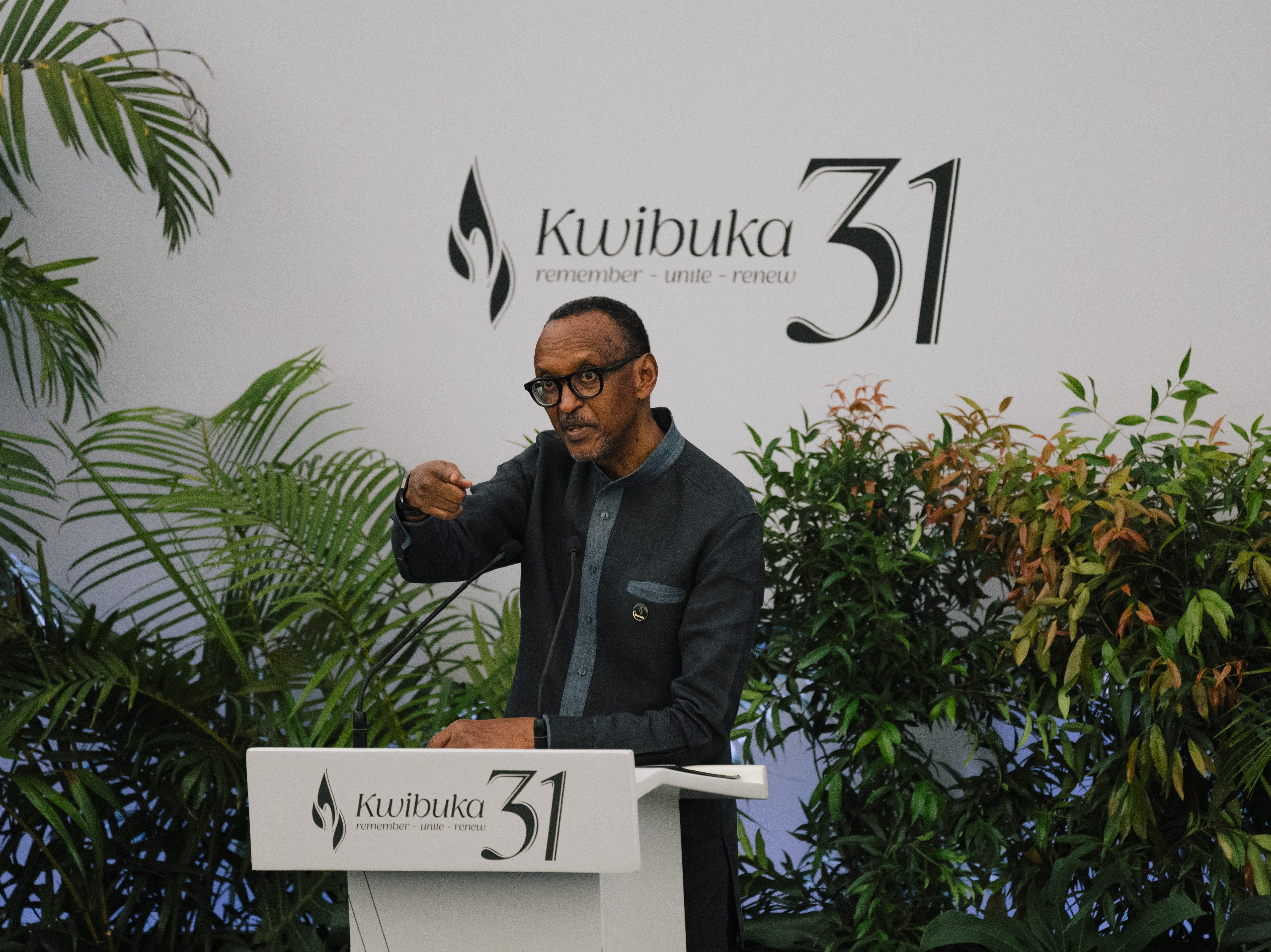 Rwanda President Paul Kagame delivers a speech in Kigali, Rwanda on April 7, 2025.