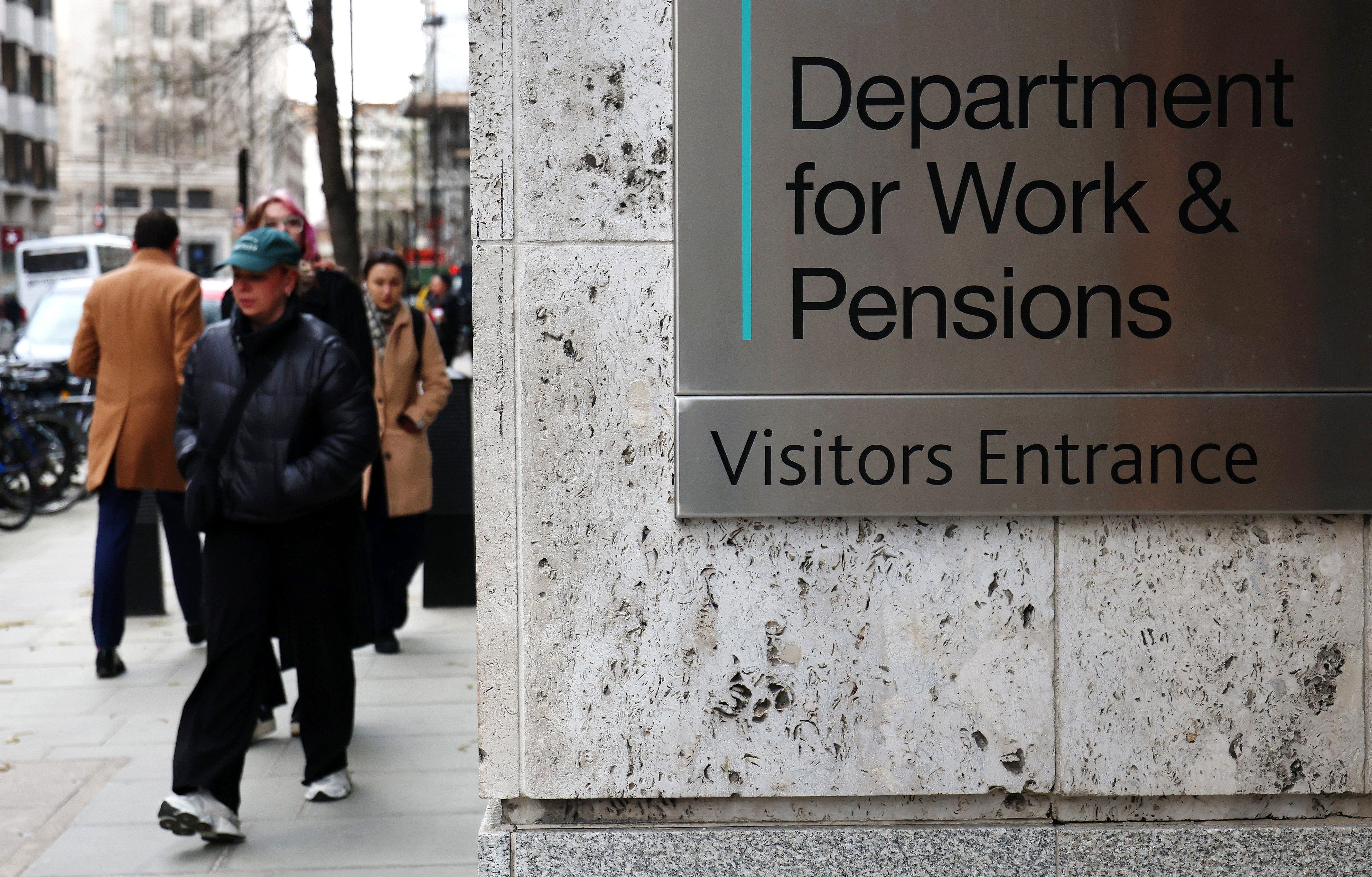 Department for Work & Pensions visitors entrance sign.