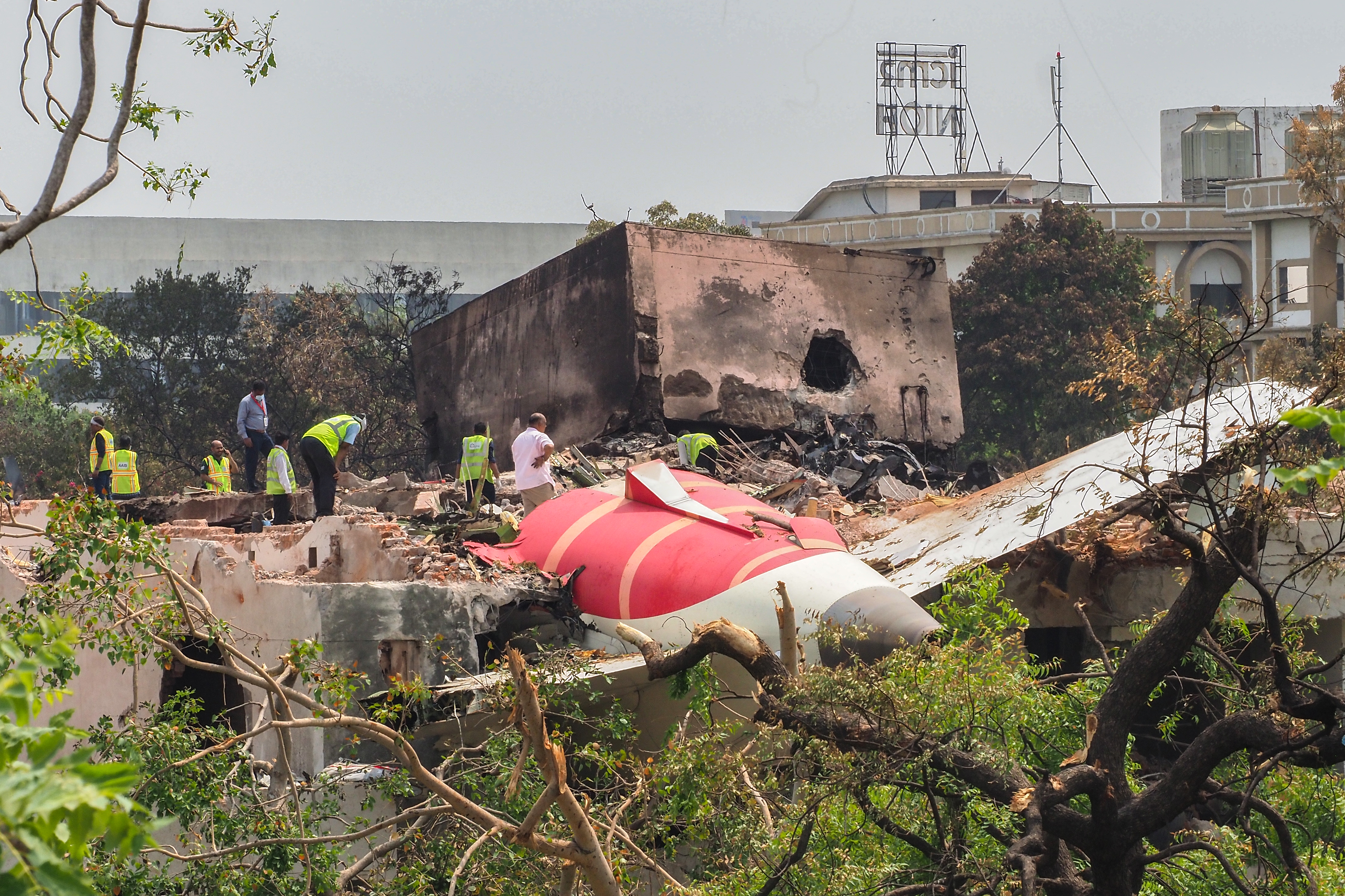 Debris from a plane crash in a residential area.