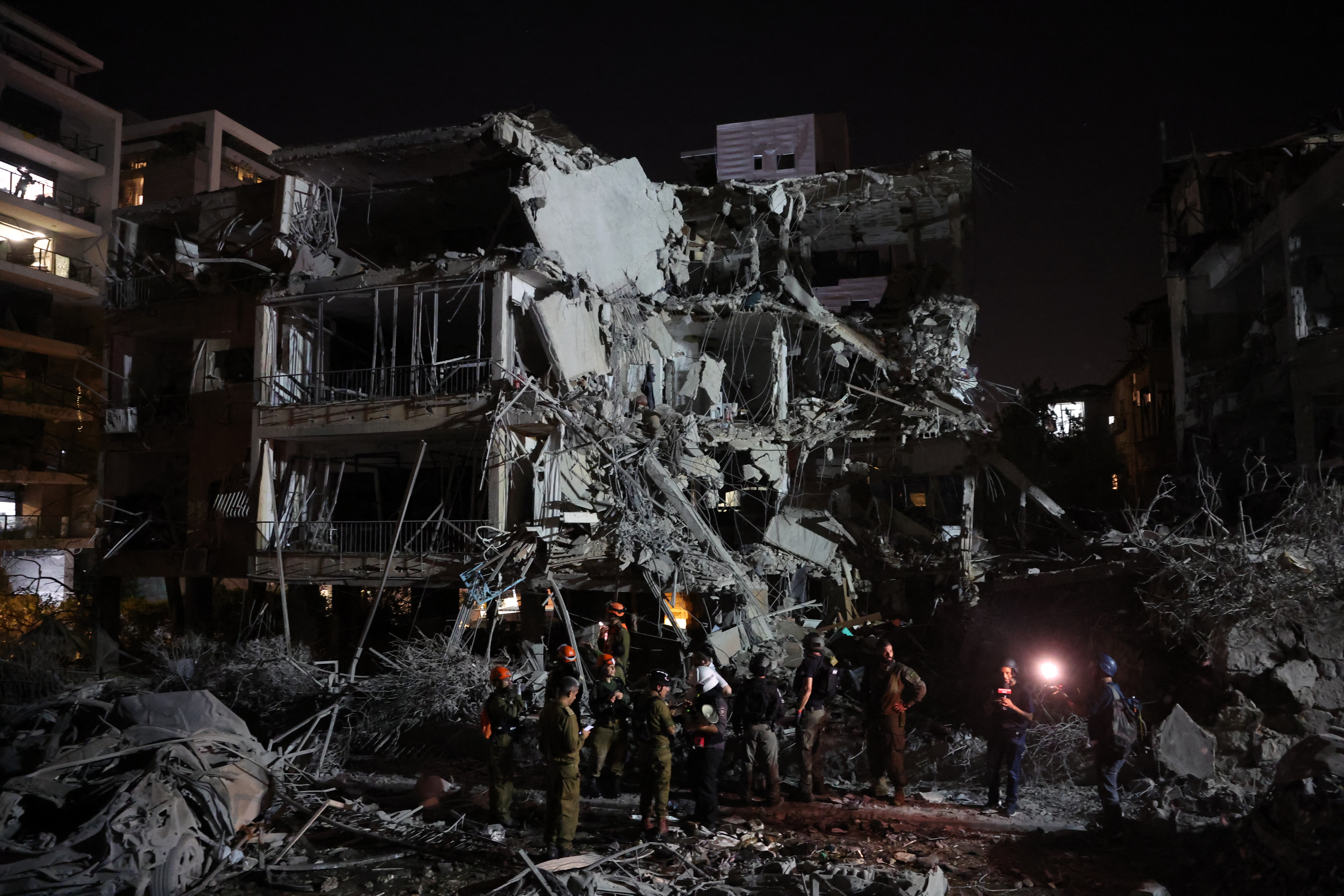 A building was left to rubble after the overnight attack by Iran on Israel in residential areas near Tel Aviv.