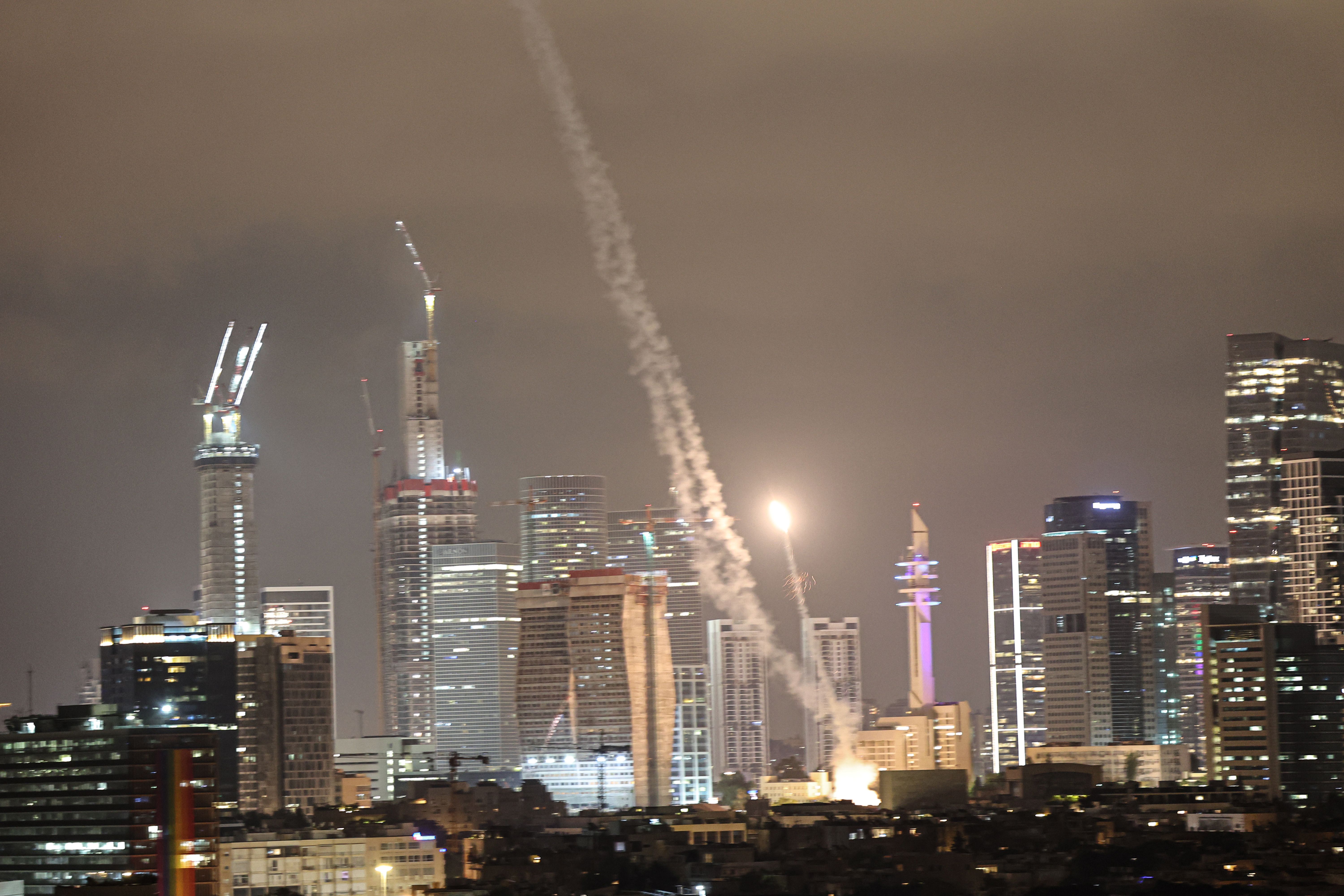 Iron Dome intercepting missiles over Tel Aviv.
