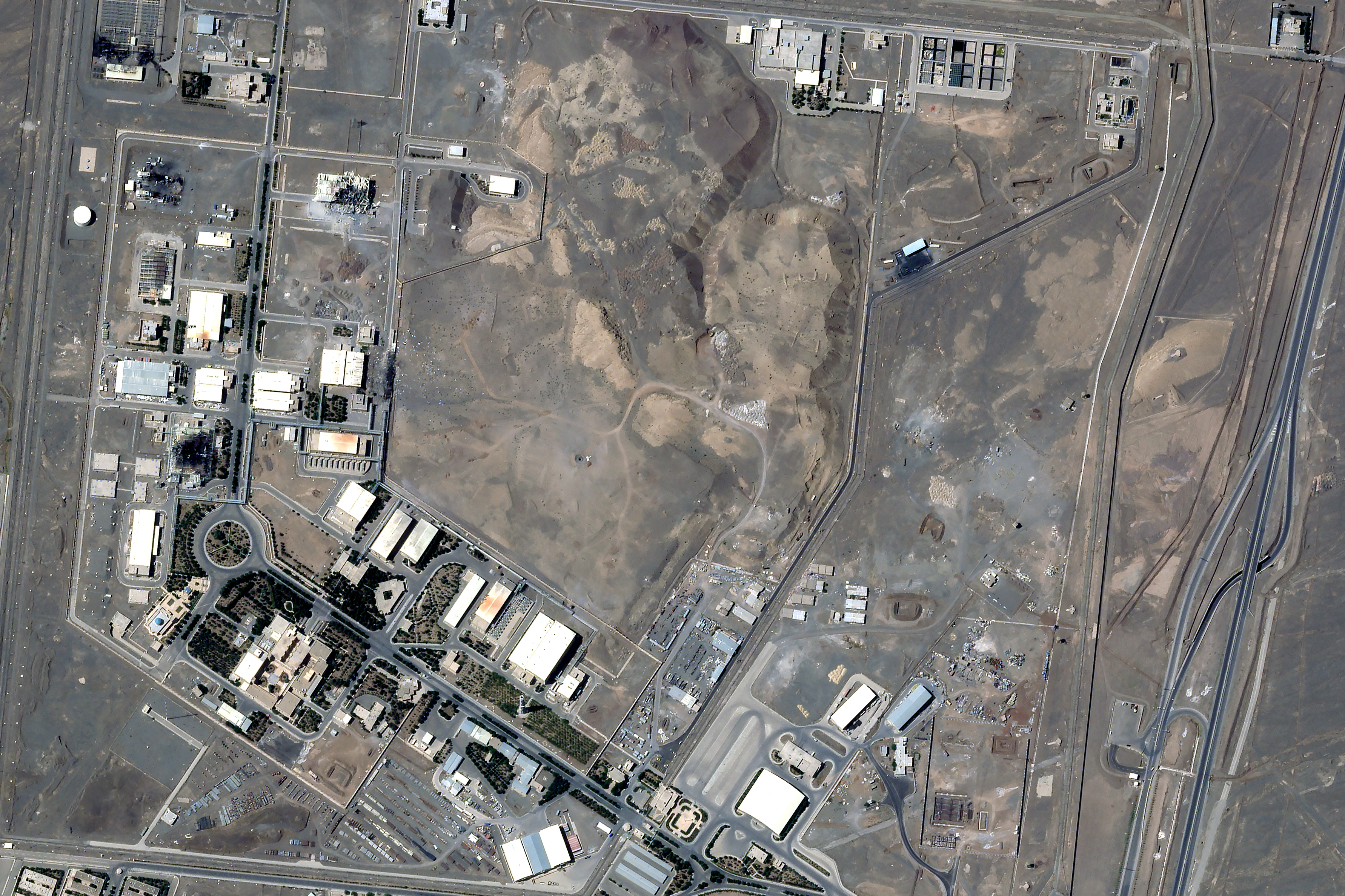 Satellite image of the Natanz nuclear enrichment facility in Iran after US military strikes.
