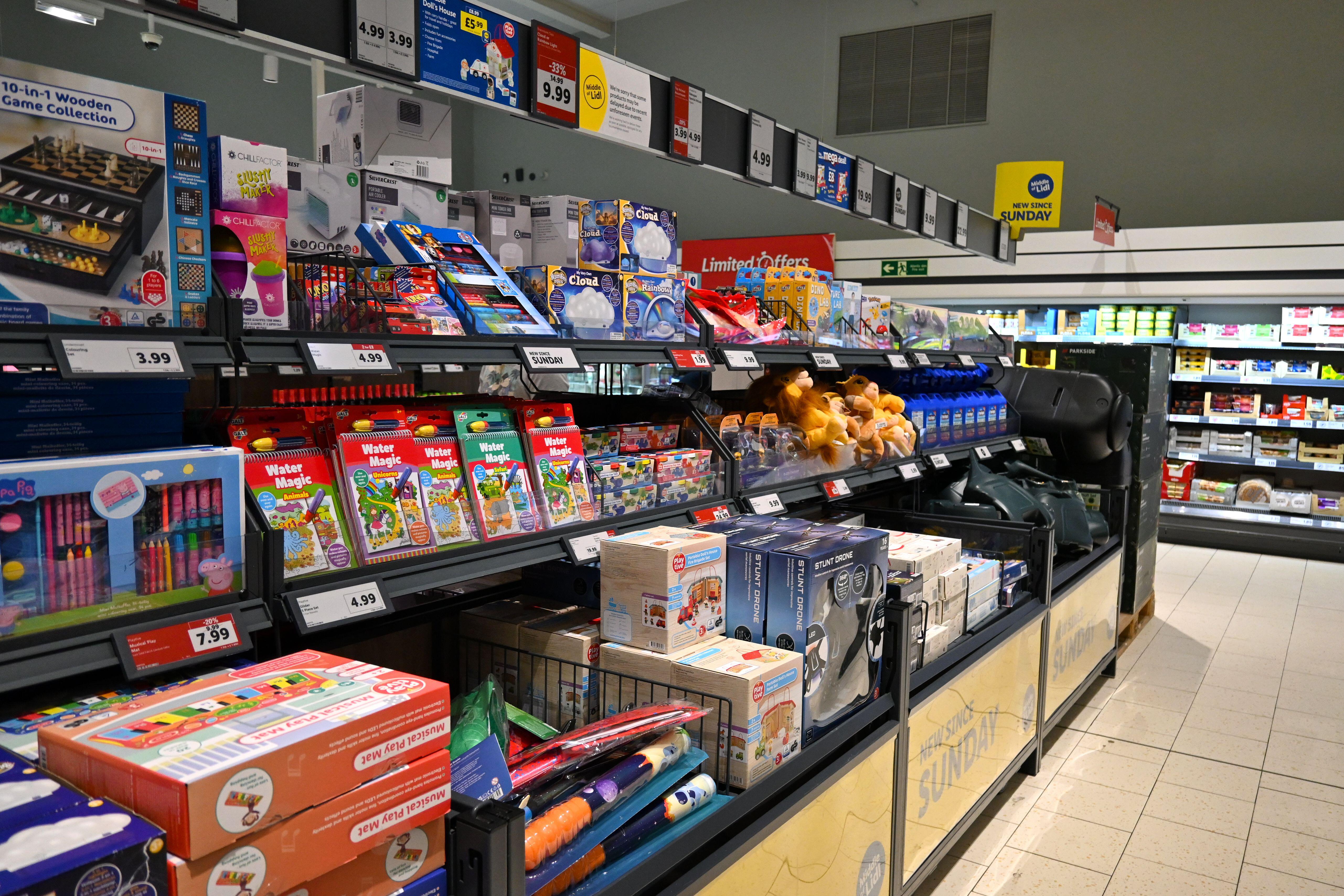 Lidl supermarket aisle with toys and games.