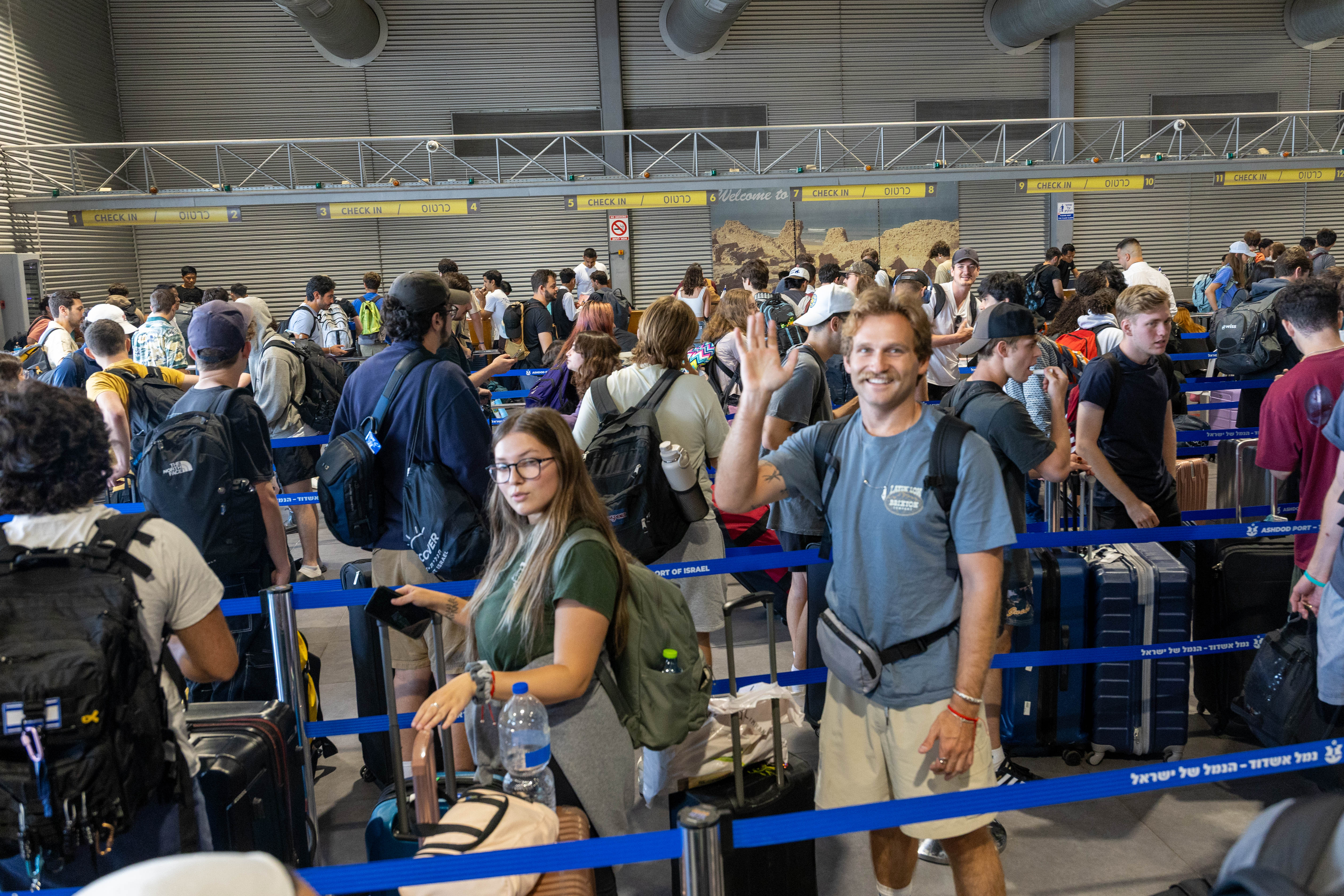Birthright Israel program participants at Ashdod Port check-in.