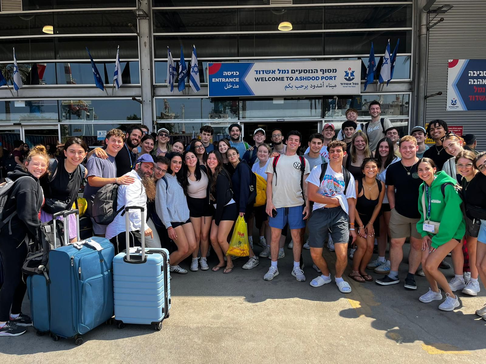 Group of Birthright Israel program participants at Ashdod Port.