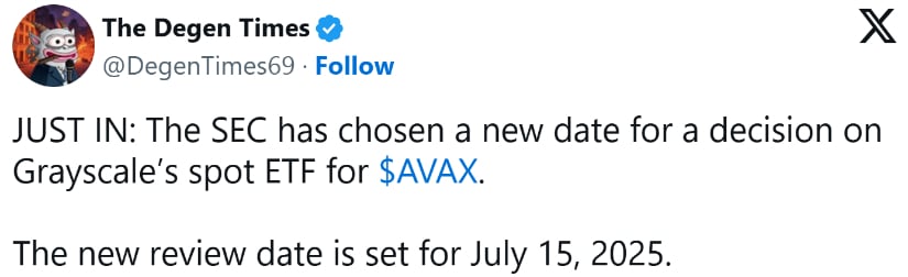 AVAX Grayscale ETF Gets Delayed