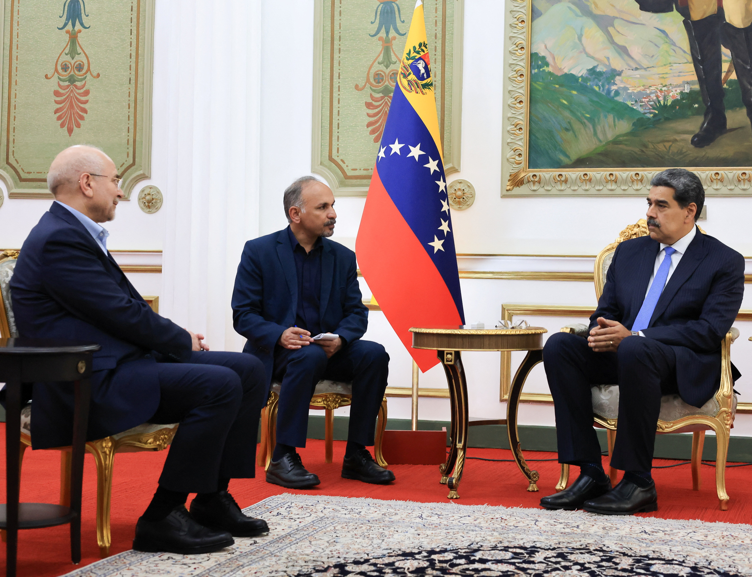 Nicolás Maduro and Mohammad Bagher Ghalibaf meeting in Caracas.