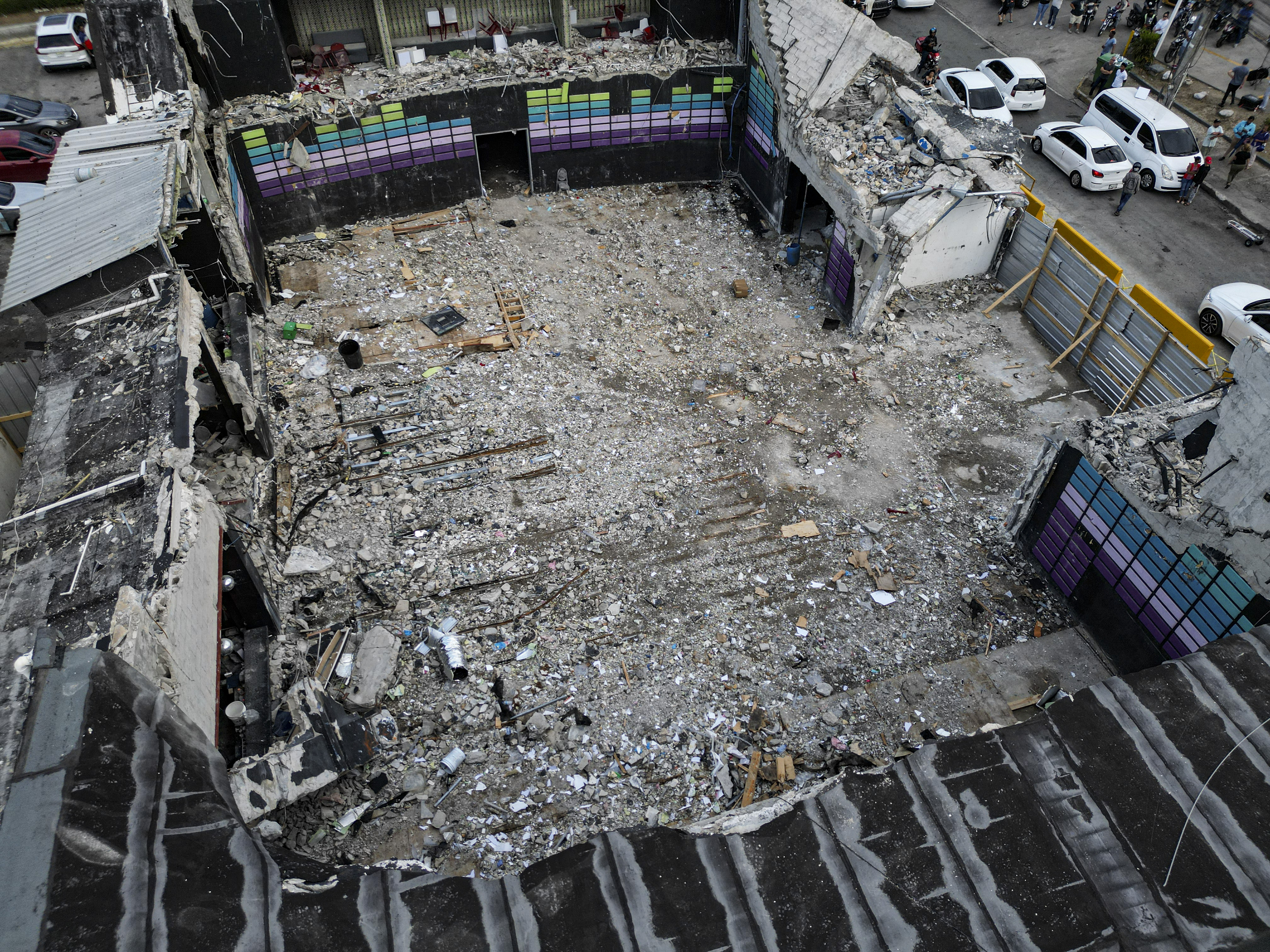 Aerial view of the debris from a nightclub roof collapse.