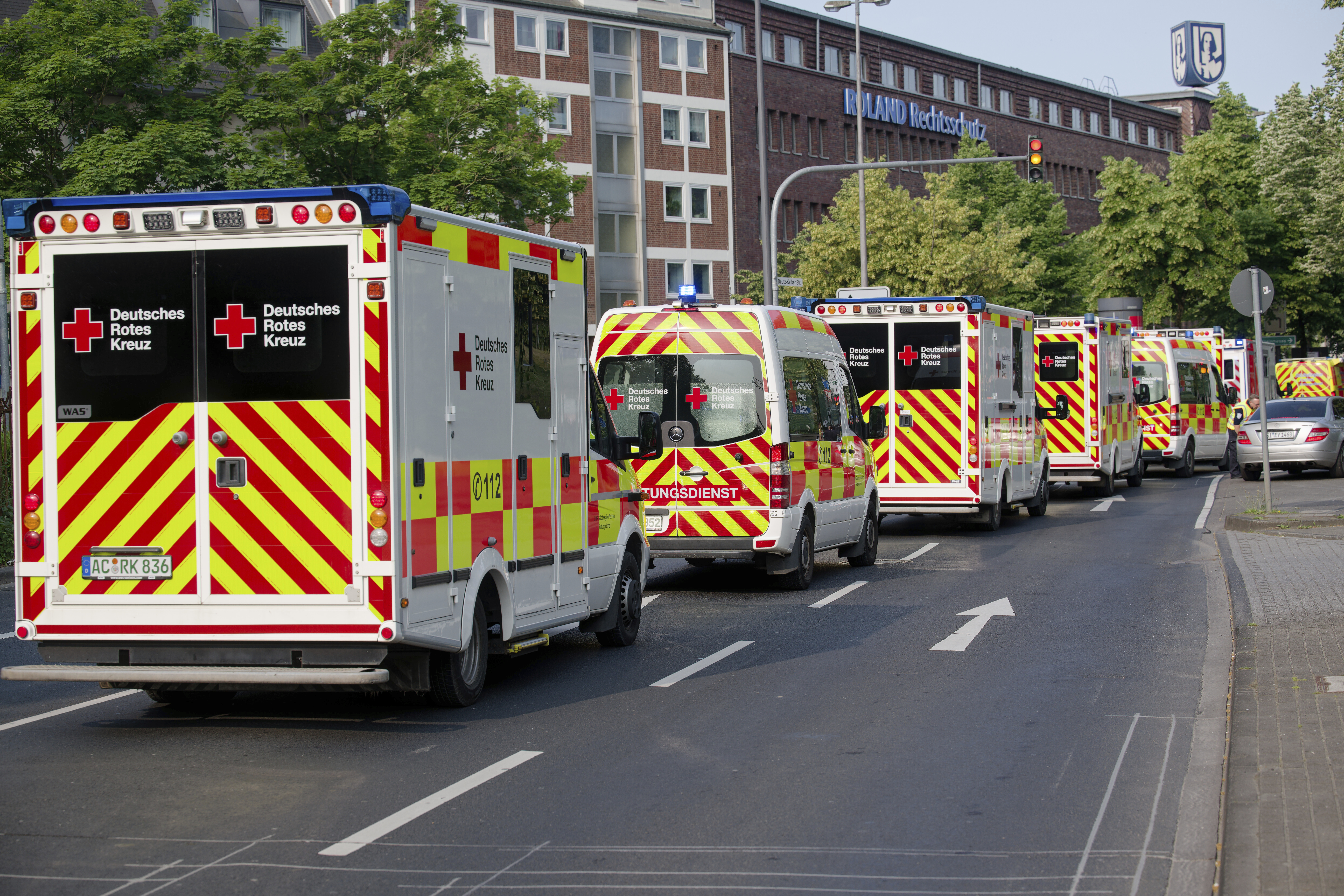 Ambulances evacuating a hospital in Cologne, Germany.