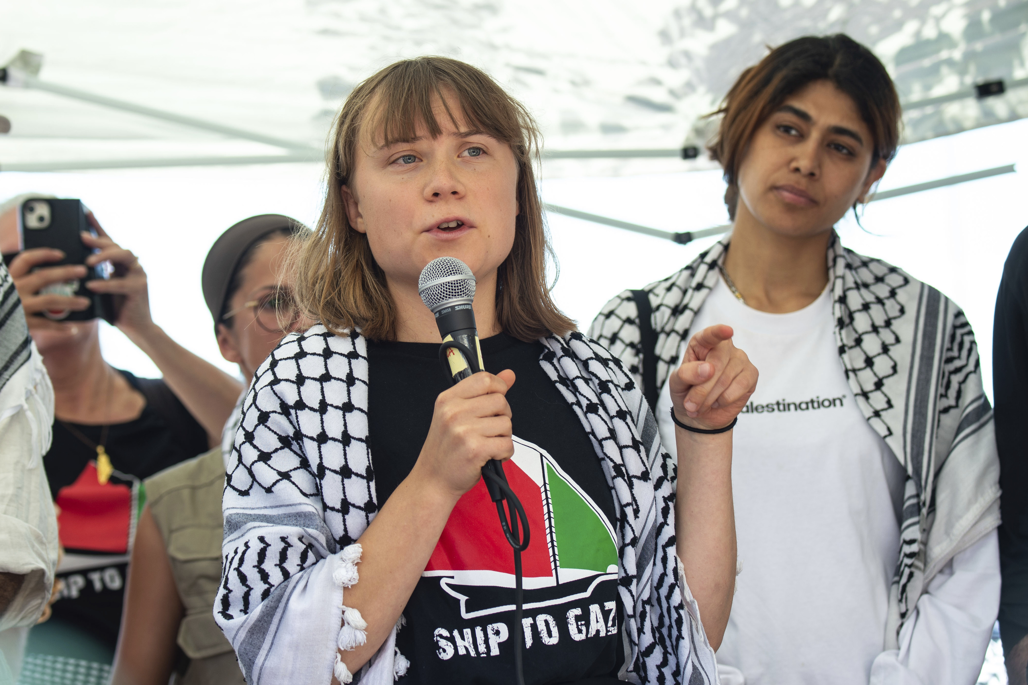Greta Thunberg speaking at a press conference in Catania, Italy.