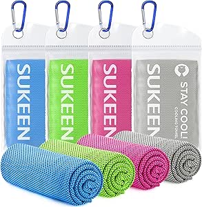 Four cooling towels in carrying cases.