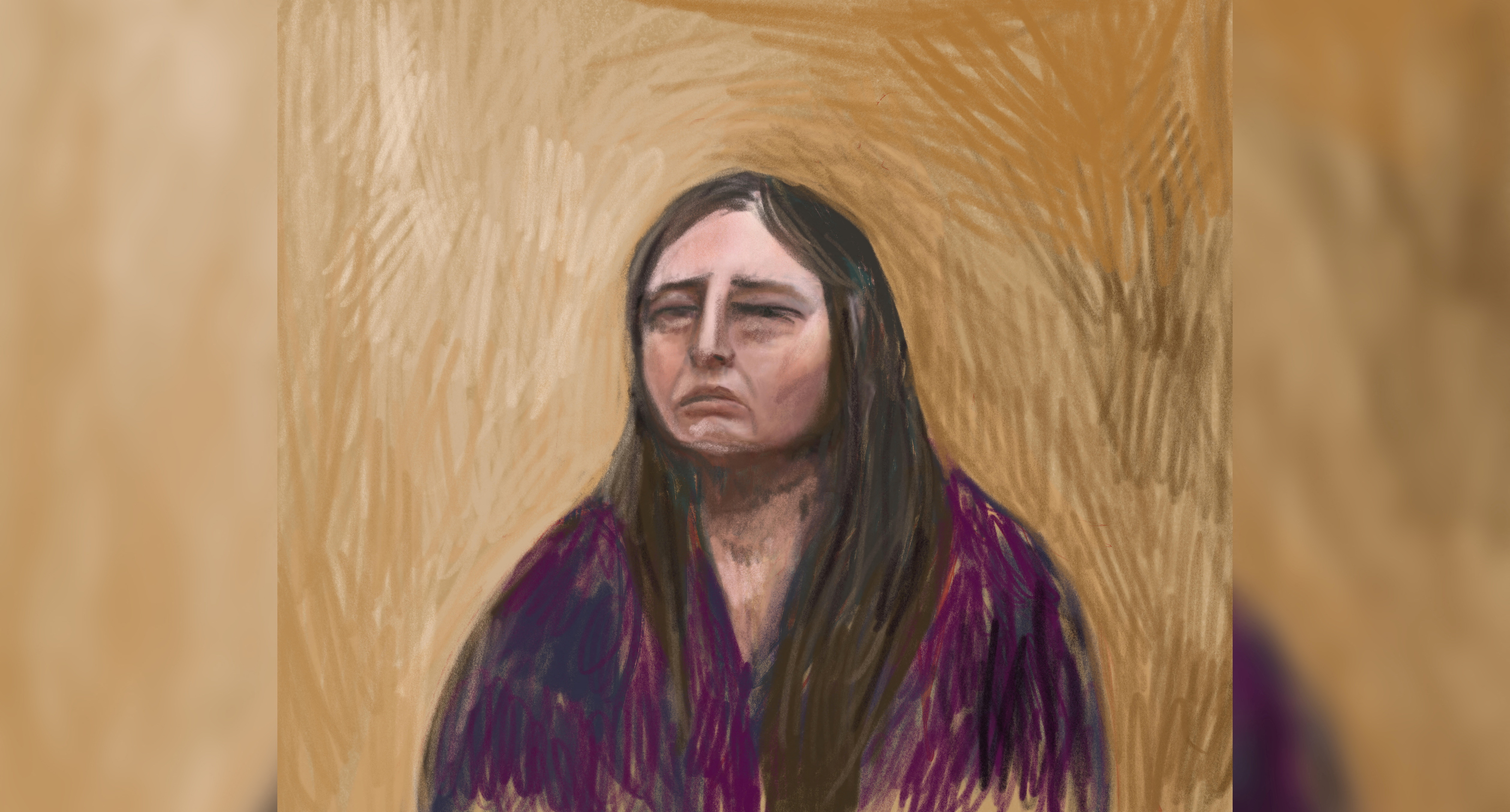 Illustration of Erin Patterson testifying in court.