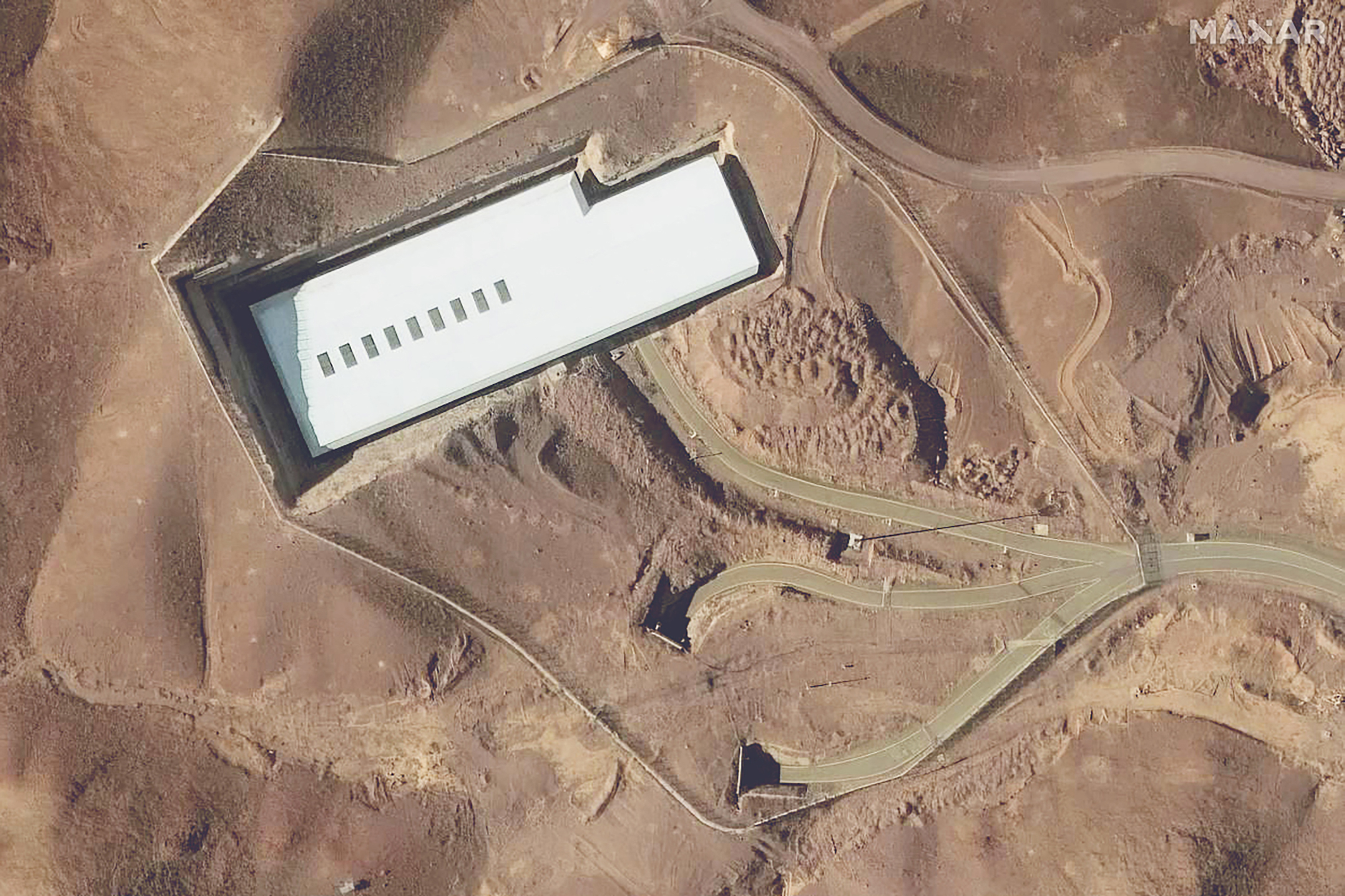 A satellite image of Iran's Fordow uranium enrichment facility on Feb. 12, 2025.