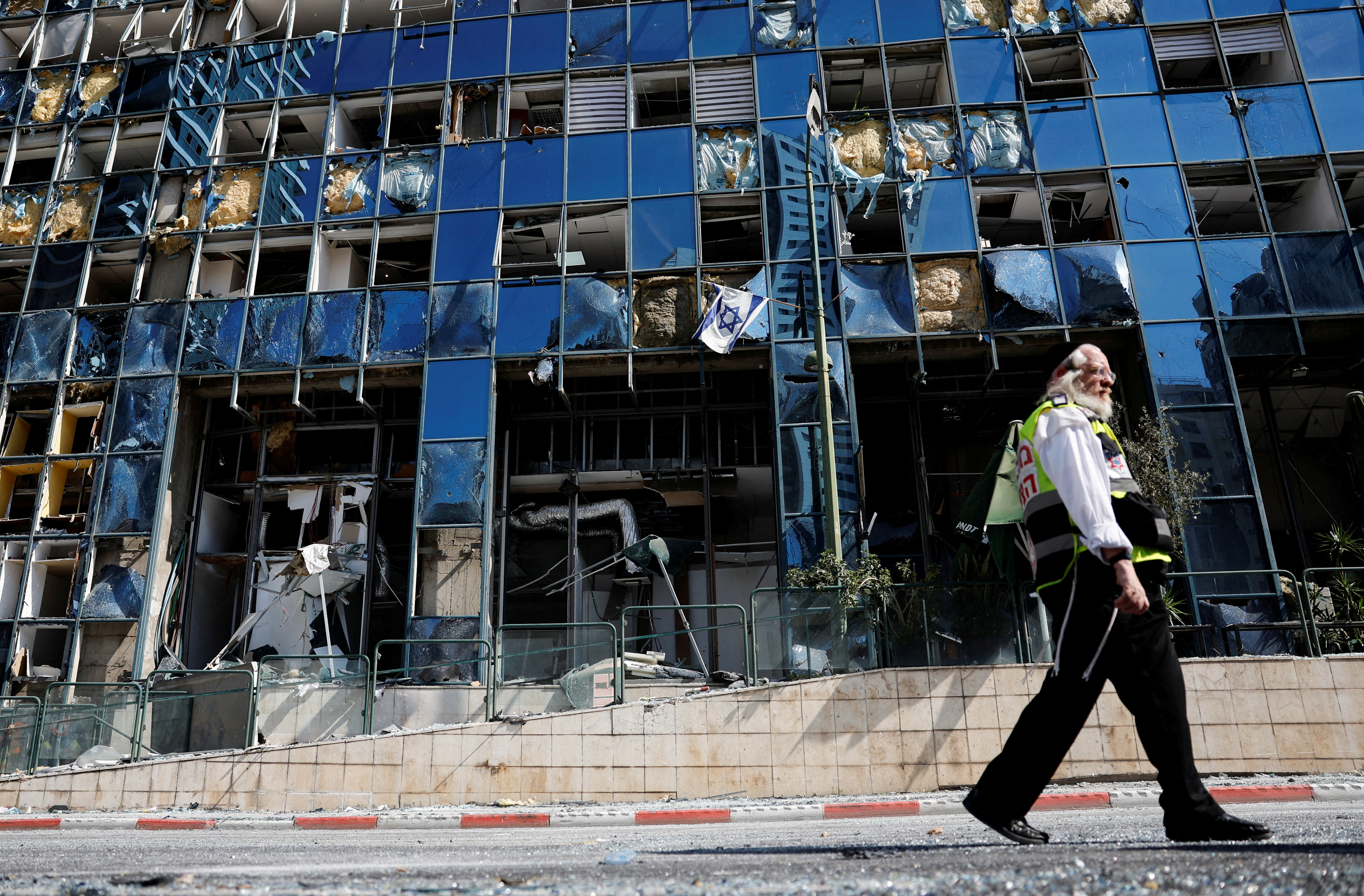 Aftermath of a missile strike in Ramat Gan, Israel.