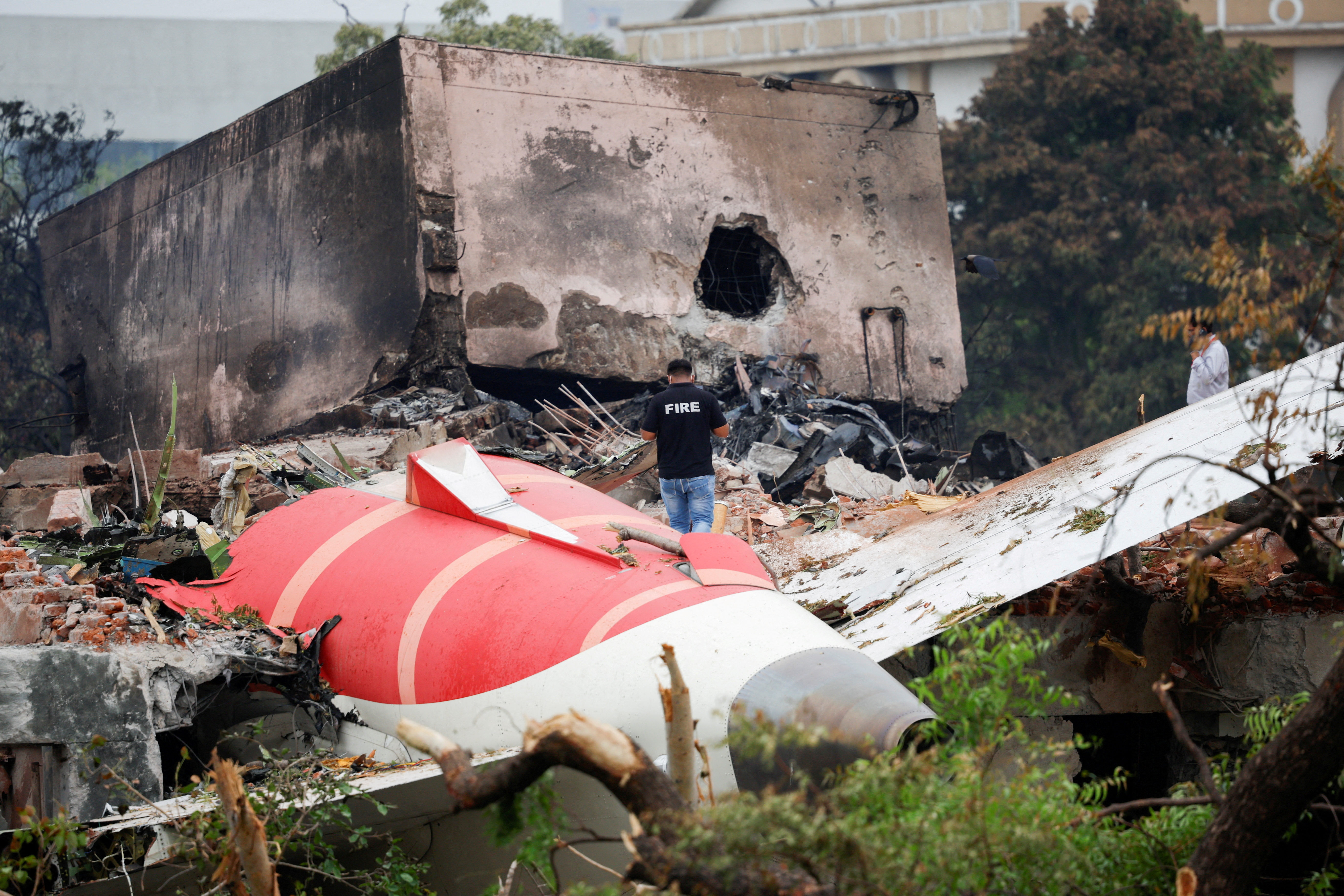 Debris from an Air India plane crash in Ahmedabad, India.