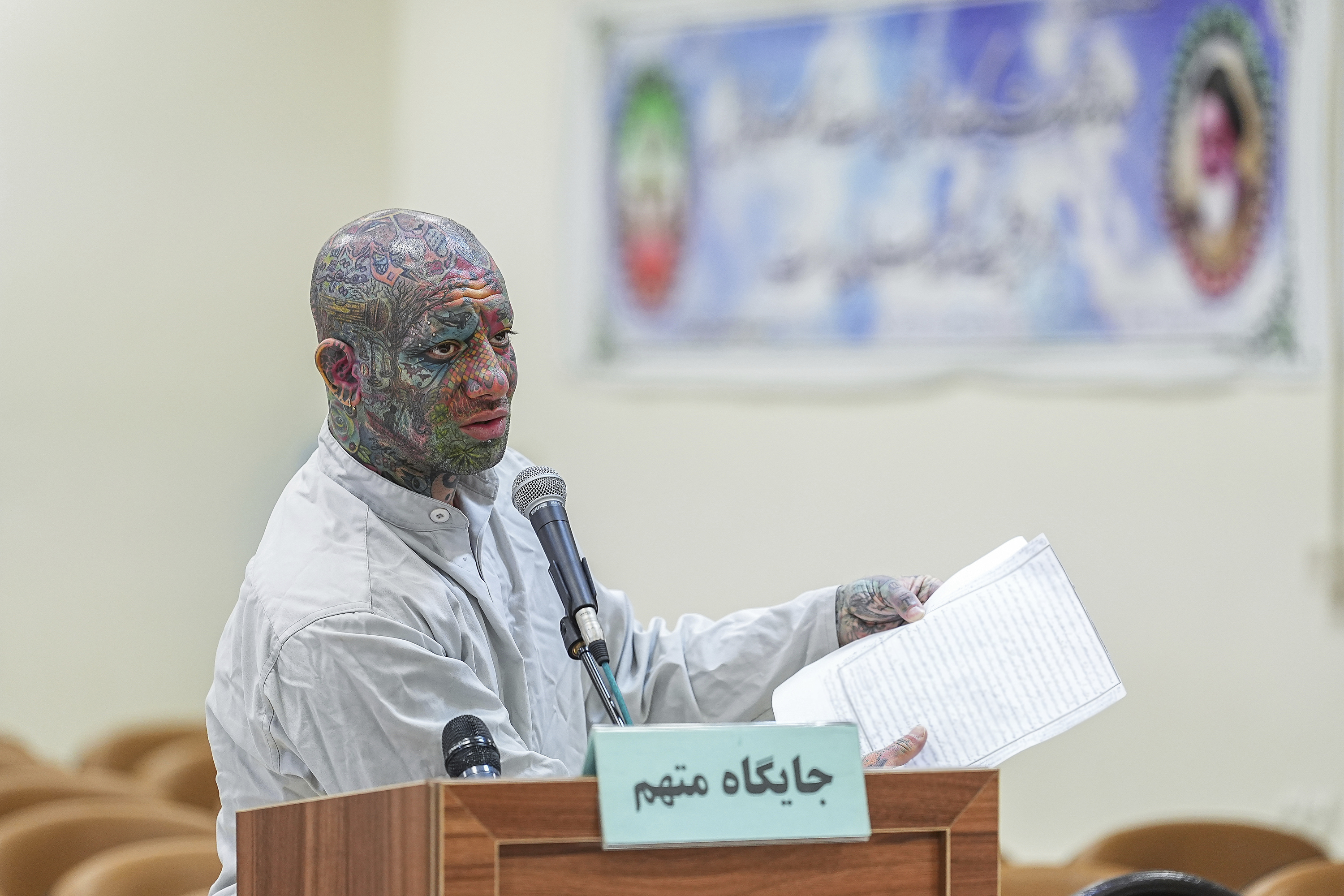 Tataloo speaks during his trial at the Revolutionary Court on April 23, 2024.