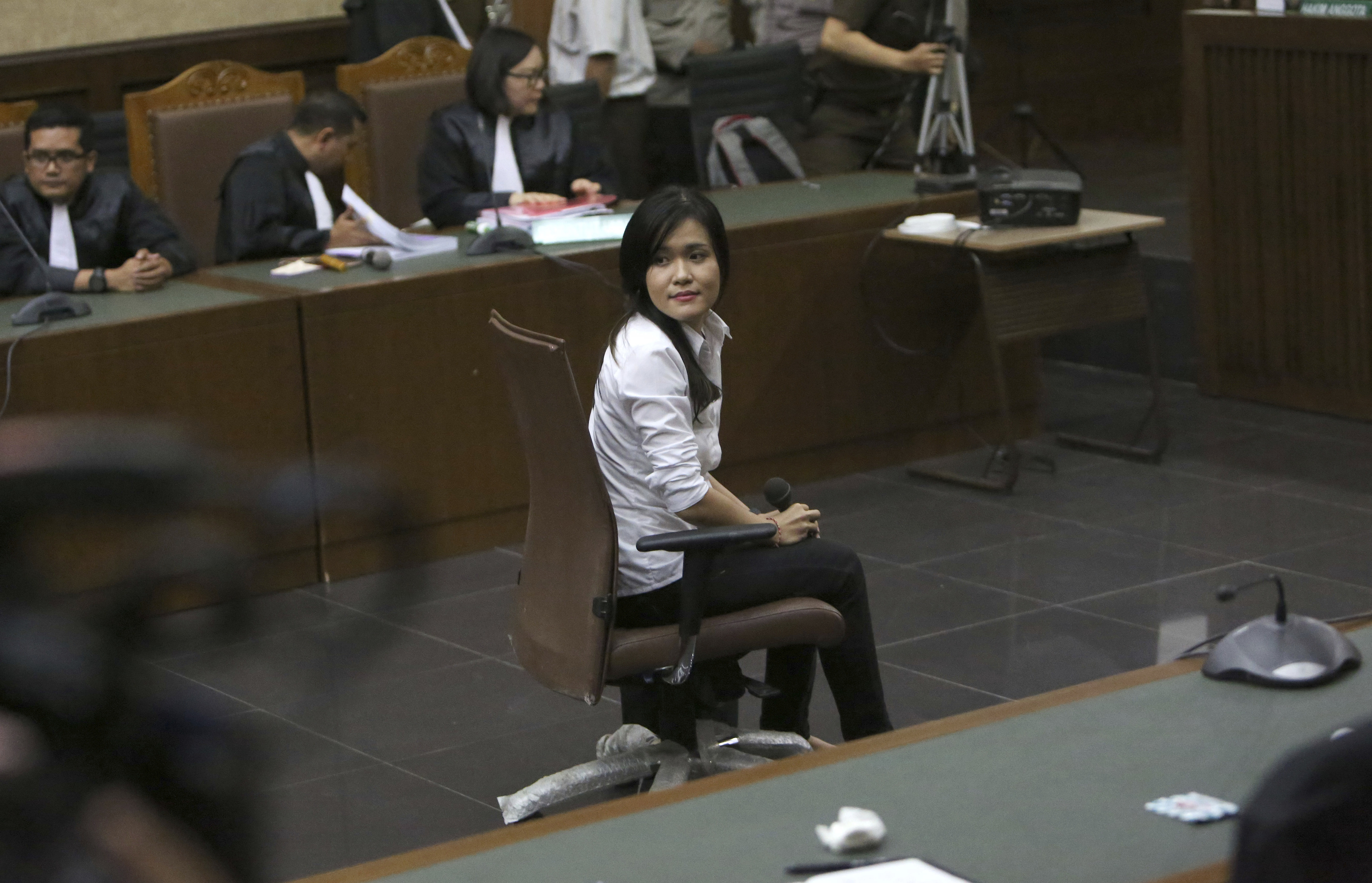 Wongso appearing in Central Jakarta District Court for her trial on Oct. 5, 2016.
