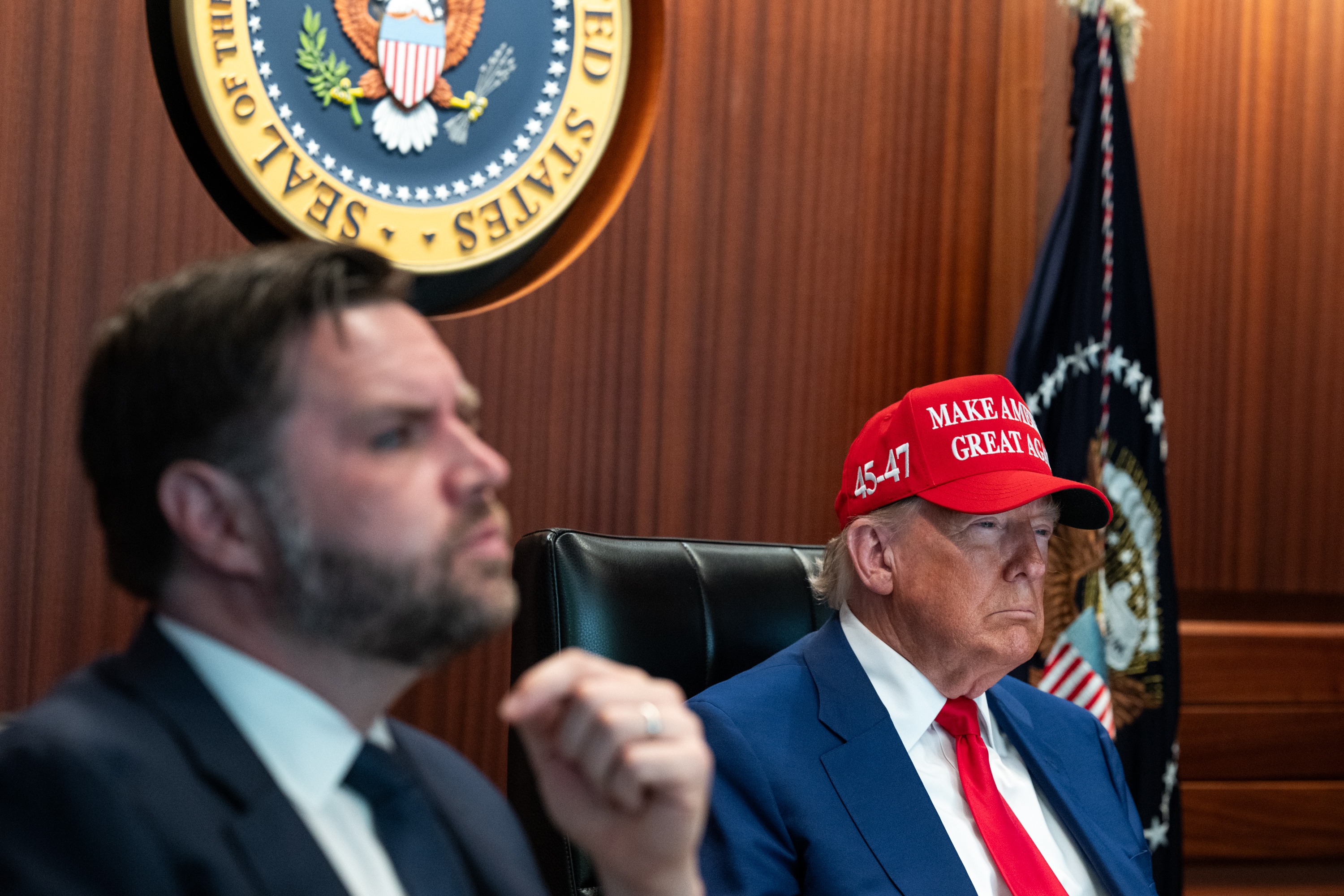 President Donald Trump and Vice President JD Vance watch the strike from the White House Situation Room on June 21, 2025.