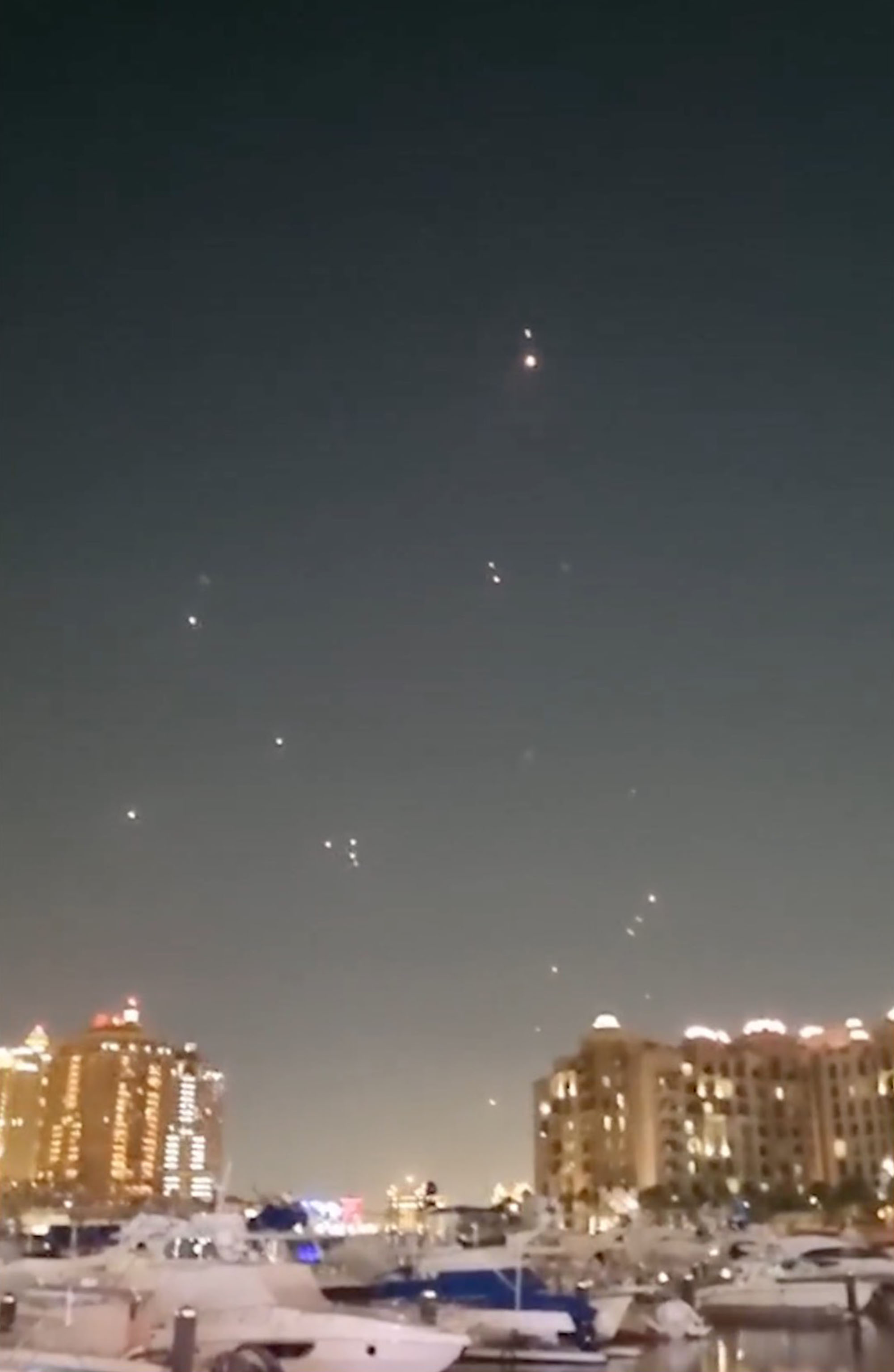 Intercepted missiles over Qatar.