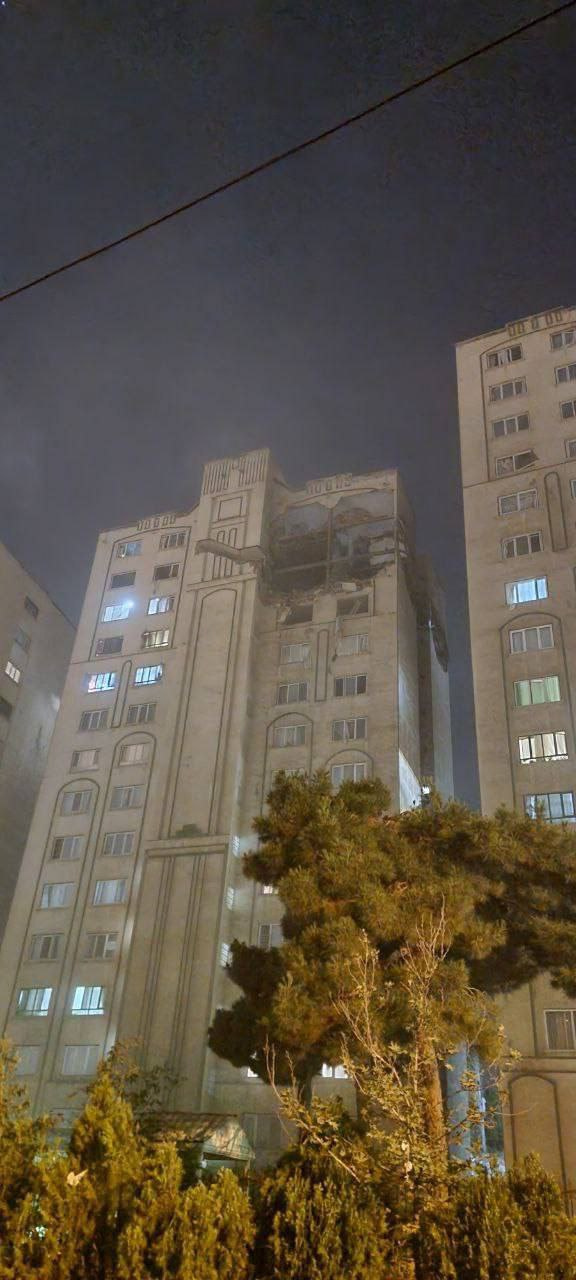 Damage to Tehran high-rise buildings following Israeli airstrikes.