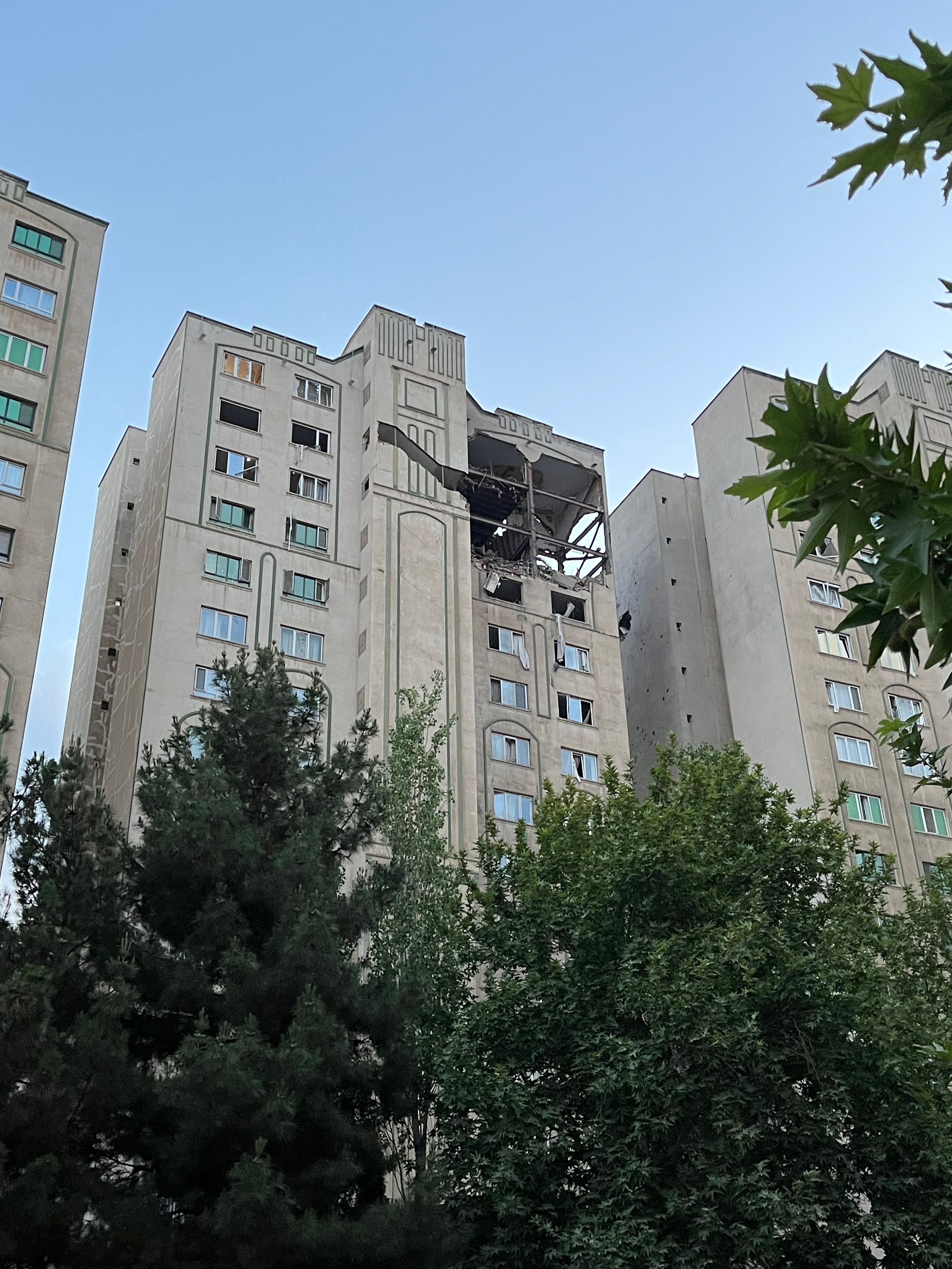 Damage to a building in Tehran following Israeli strikes.