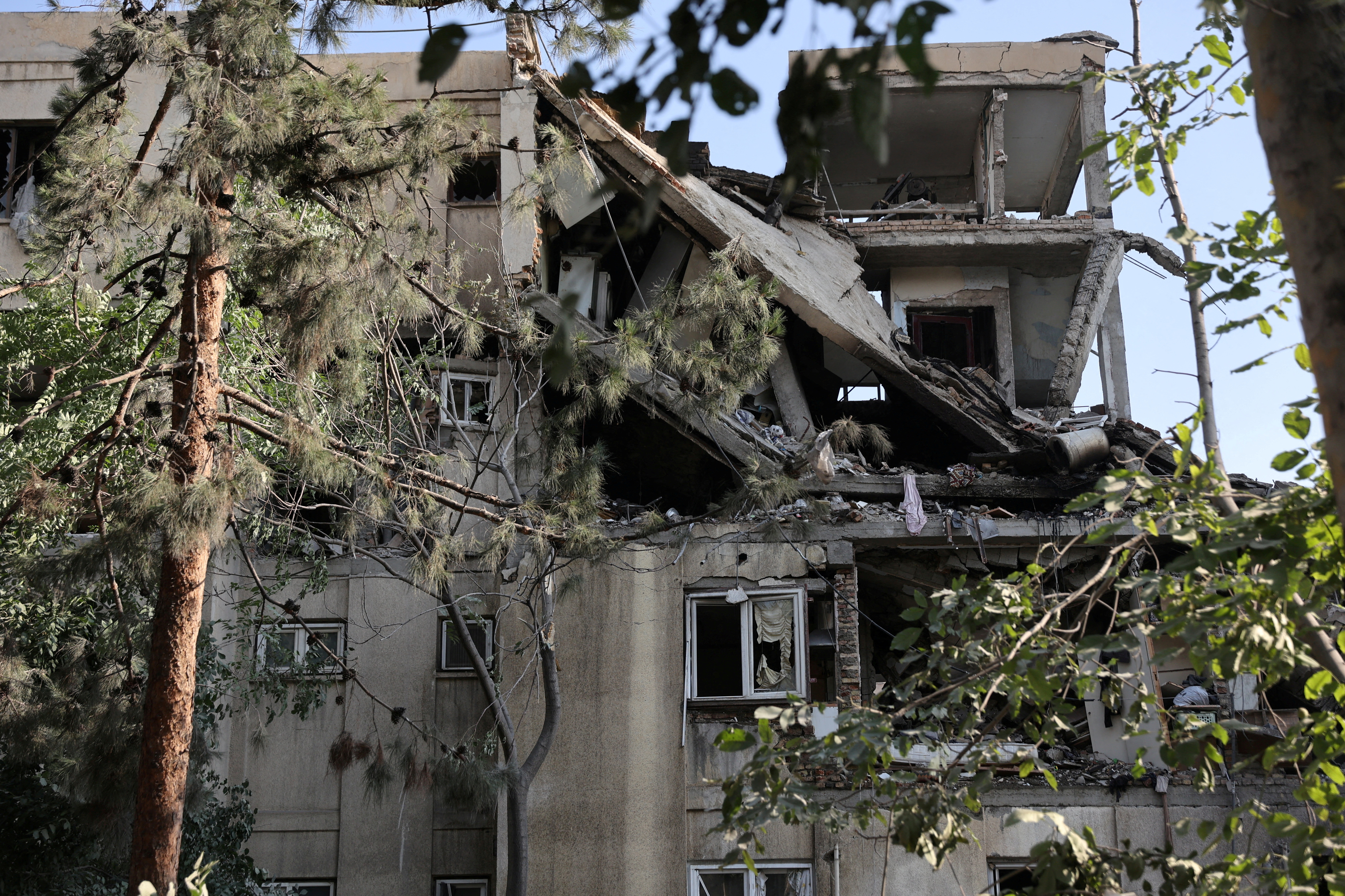 Damaged building in Tehran after Israeli strikes.