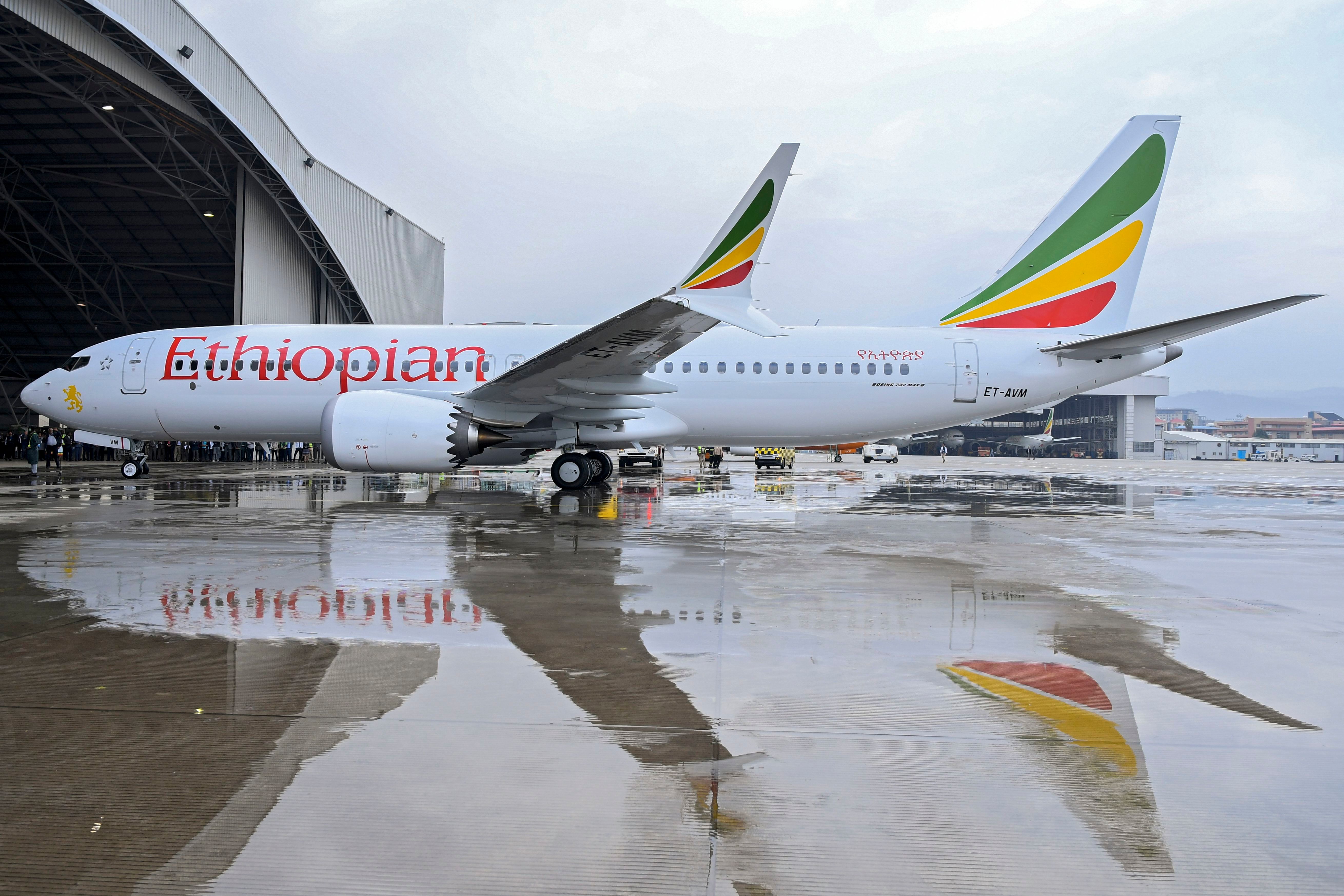 Ethiopian Airlines Boeing 737 Max 8 at Addis Ababa airport.