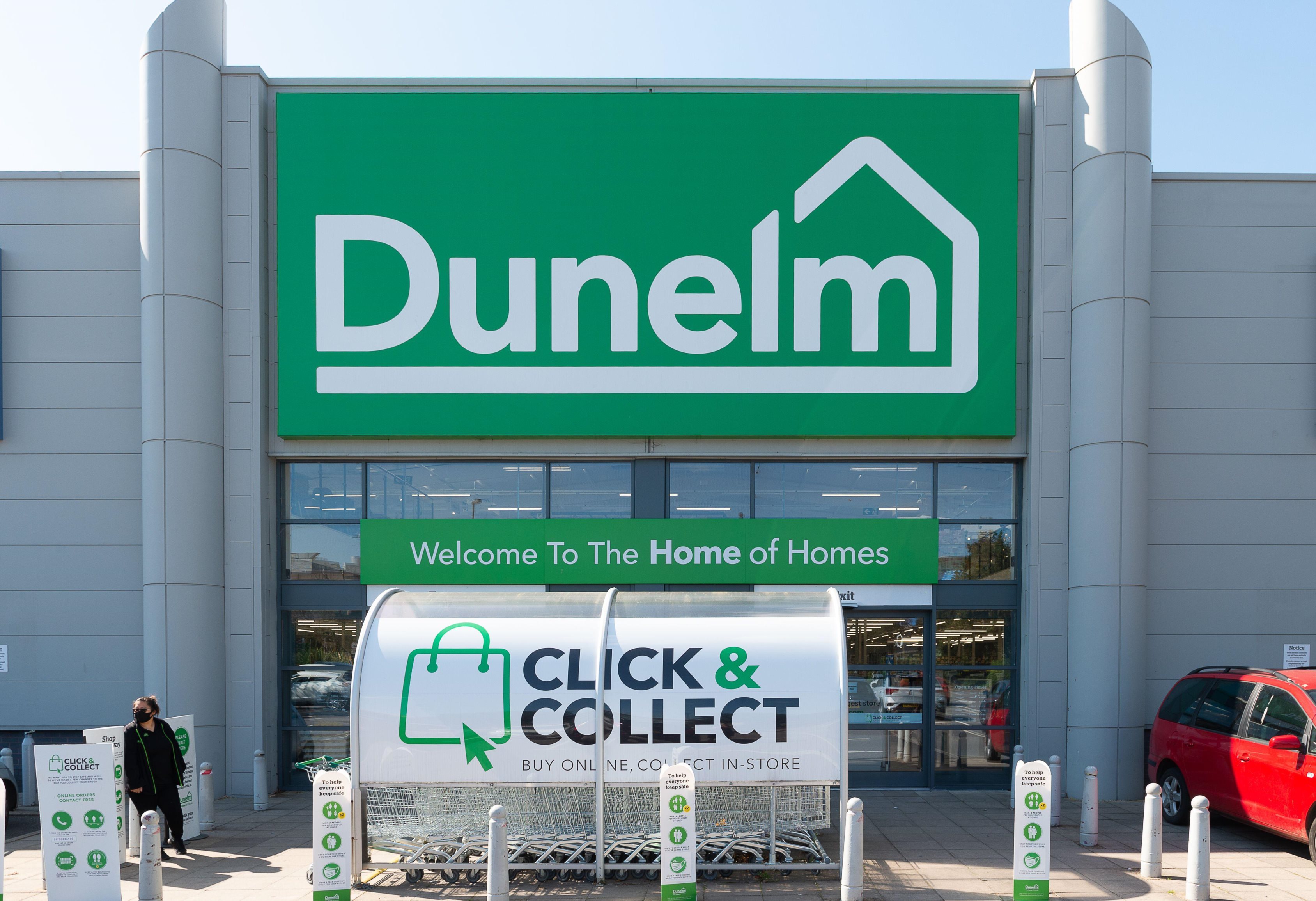 Dunelm store exterior with click and collect service.