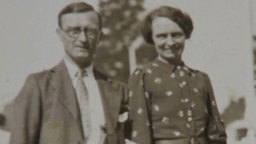 Black and white photo of Louisa Dunne and her husband.