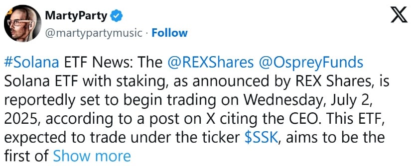 Solana ETF With Staking Possibly to Launch July 2