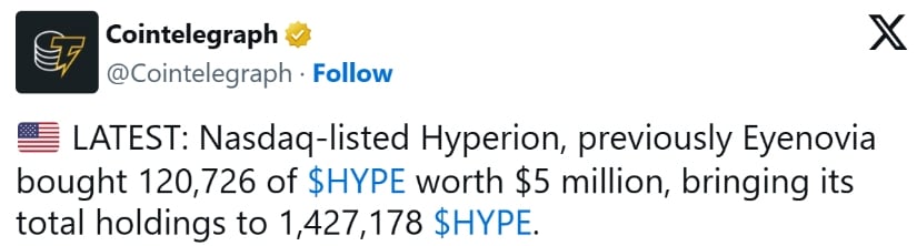Hyperion Ramps Up Its Hyperliquid Exposure