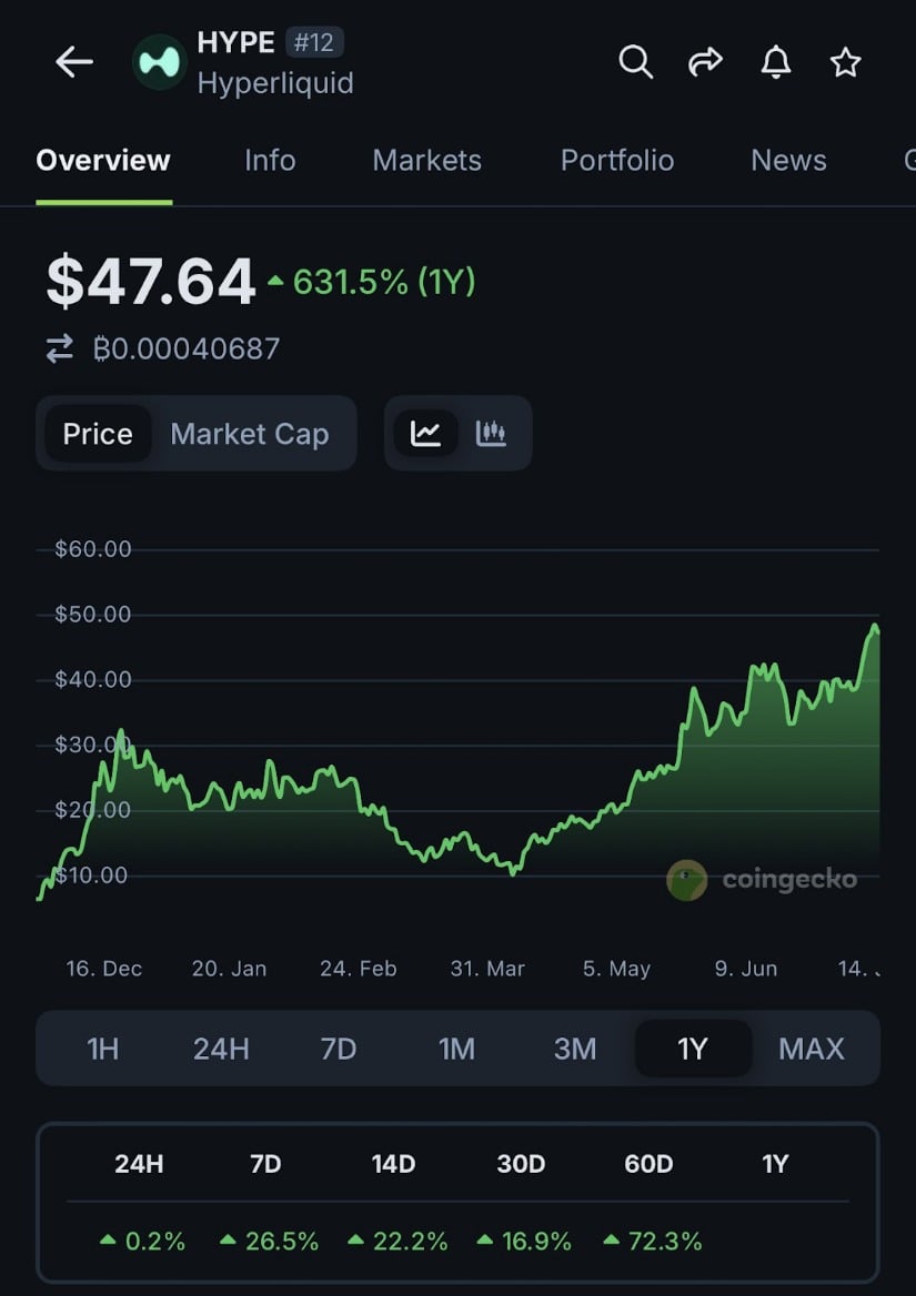 HYPE Extends Lead as Top Gainer of 2025