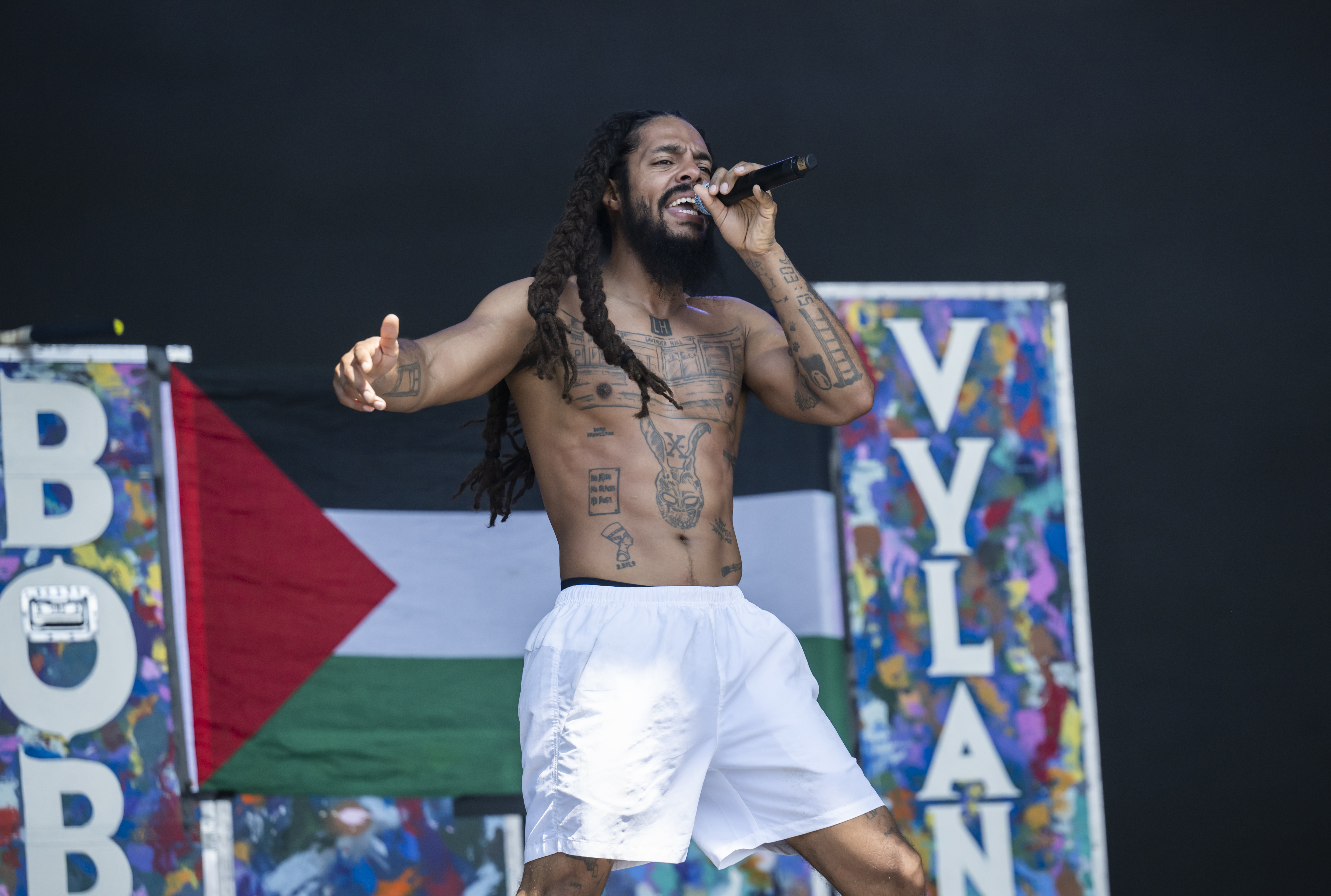 Bob Vylan performing at Glastonbury Festival.