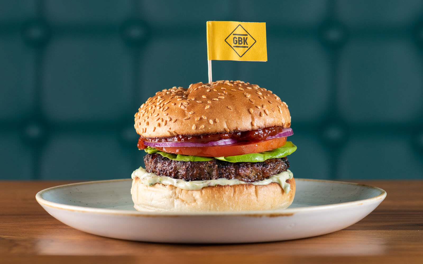 GBK burger on a plate.