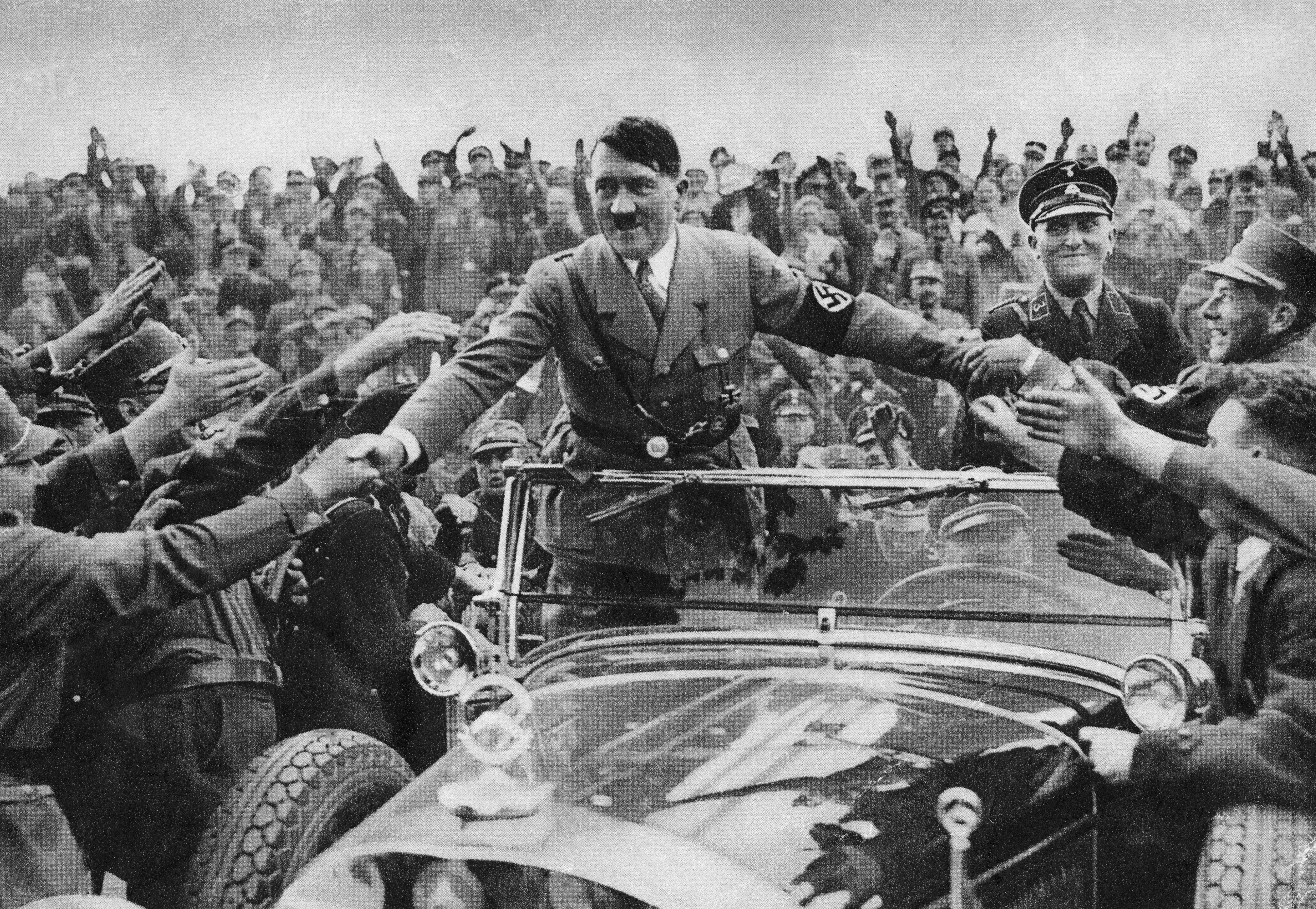Adolf Hitler greeted by supporters in Nuremberg.
