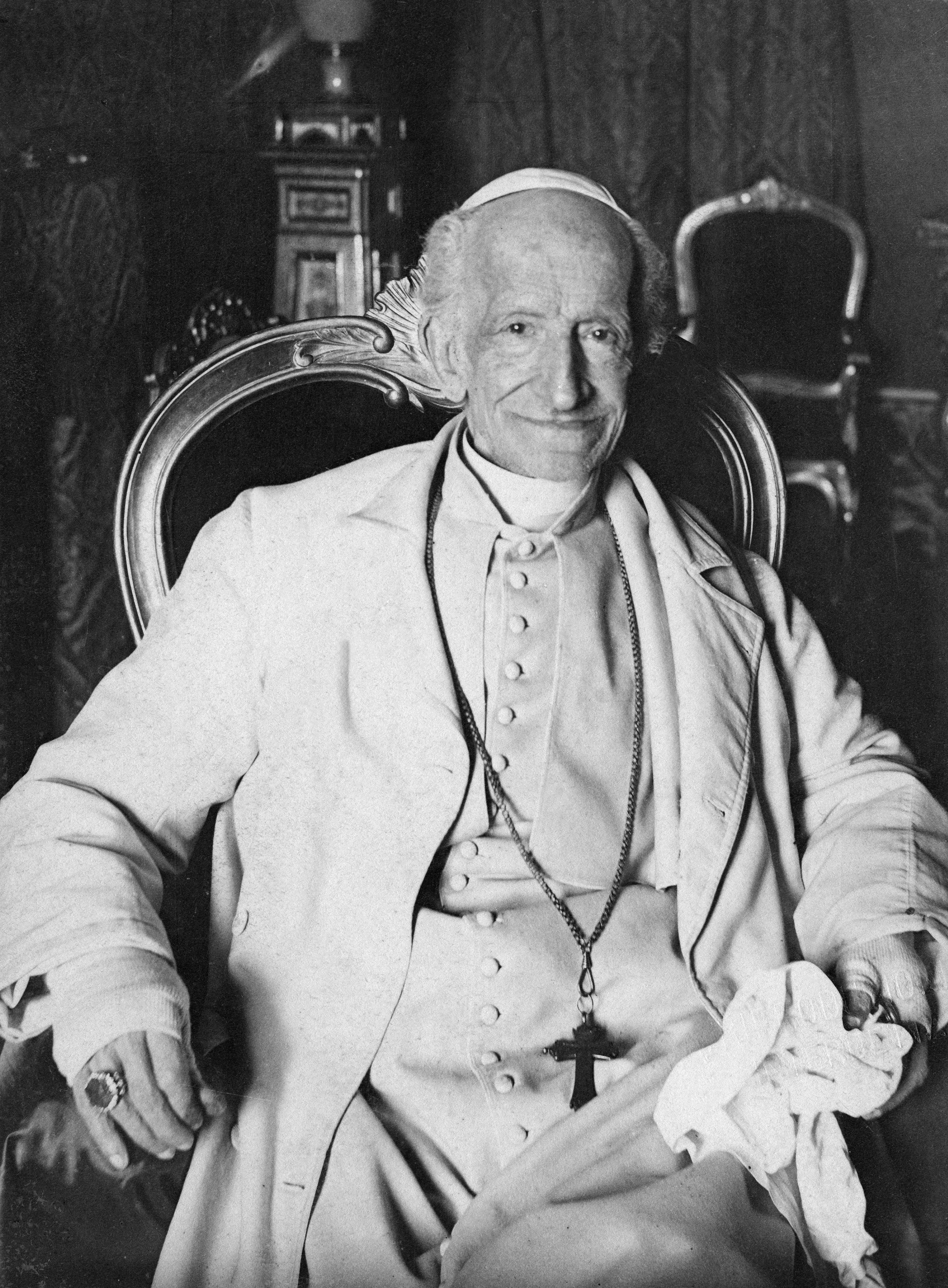 Black and white portrait of Pope Leo XIII.