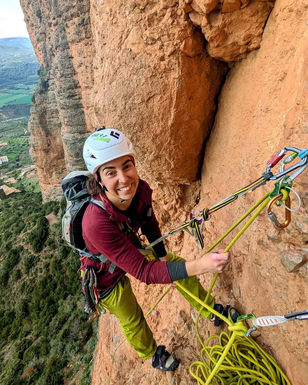Woman rock climbing.