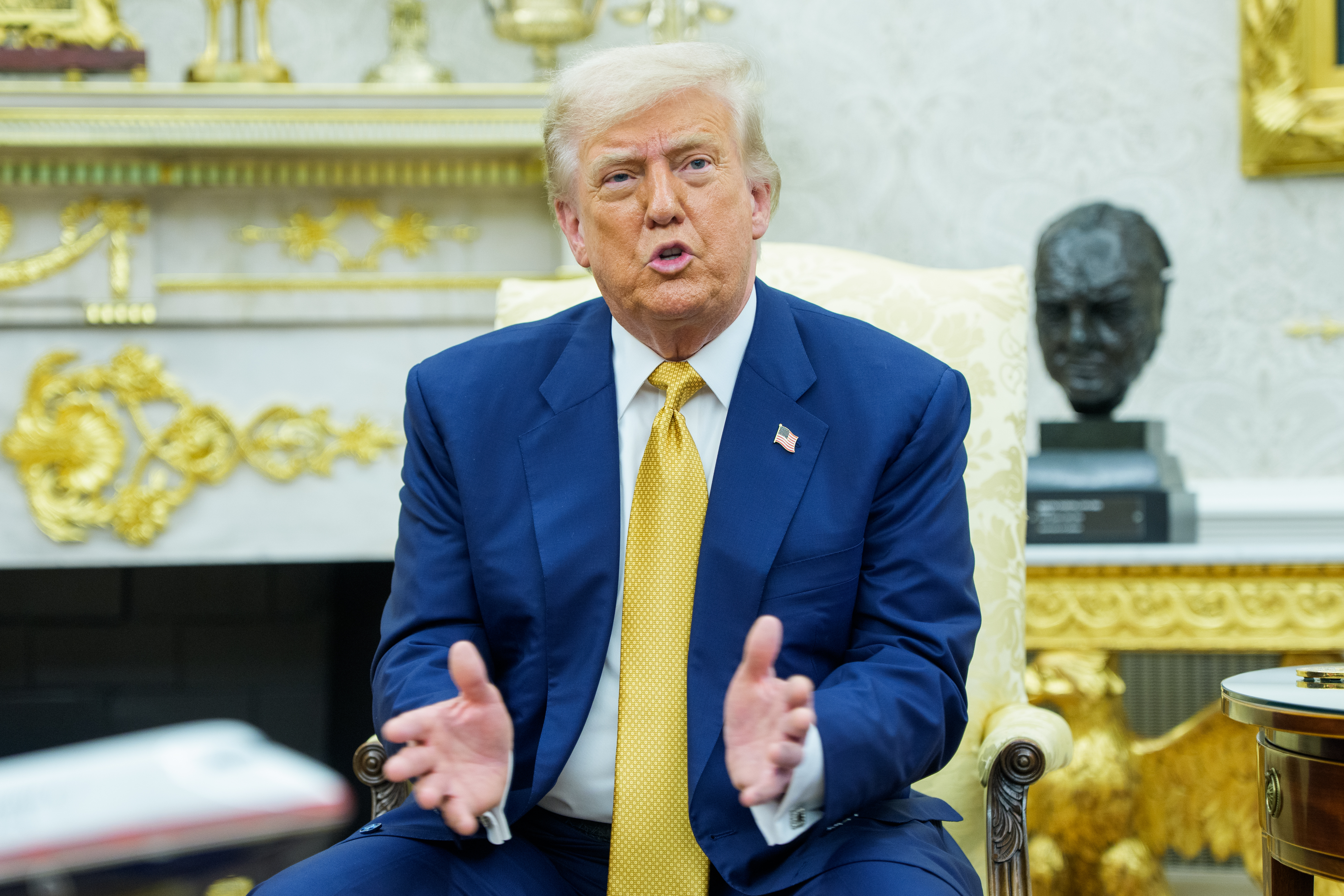 President Trump speaking in the Oval Office.